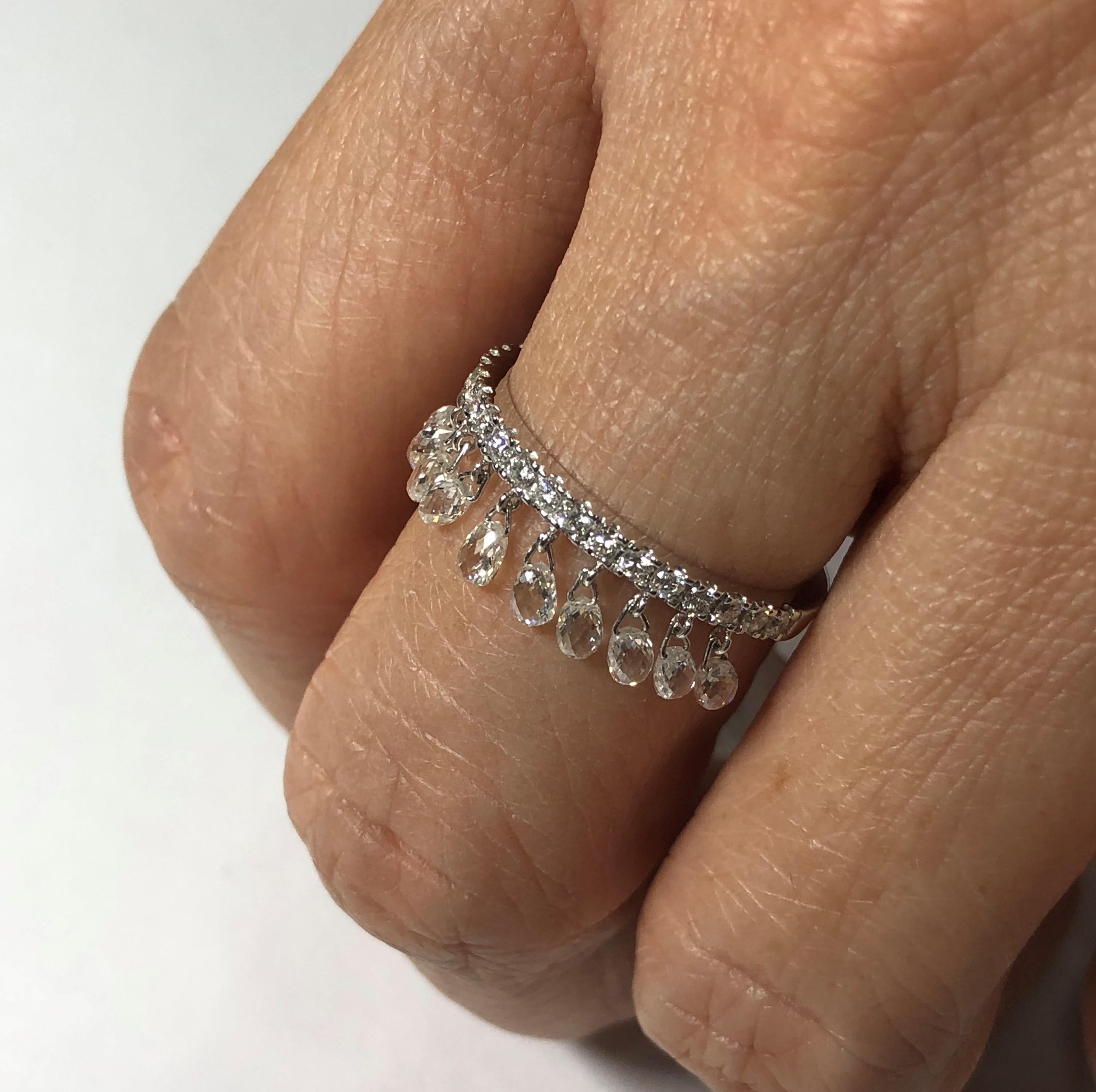 Women's JR 1.31 Carat Diamond Briolette Dangling Ring 18 Karat White Gold For Sale