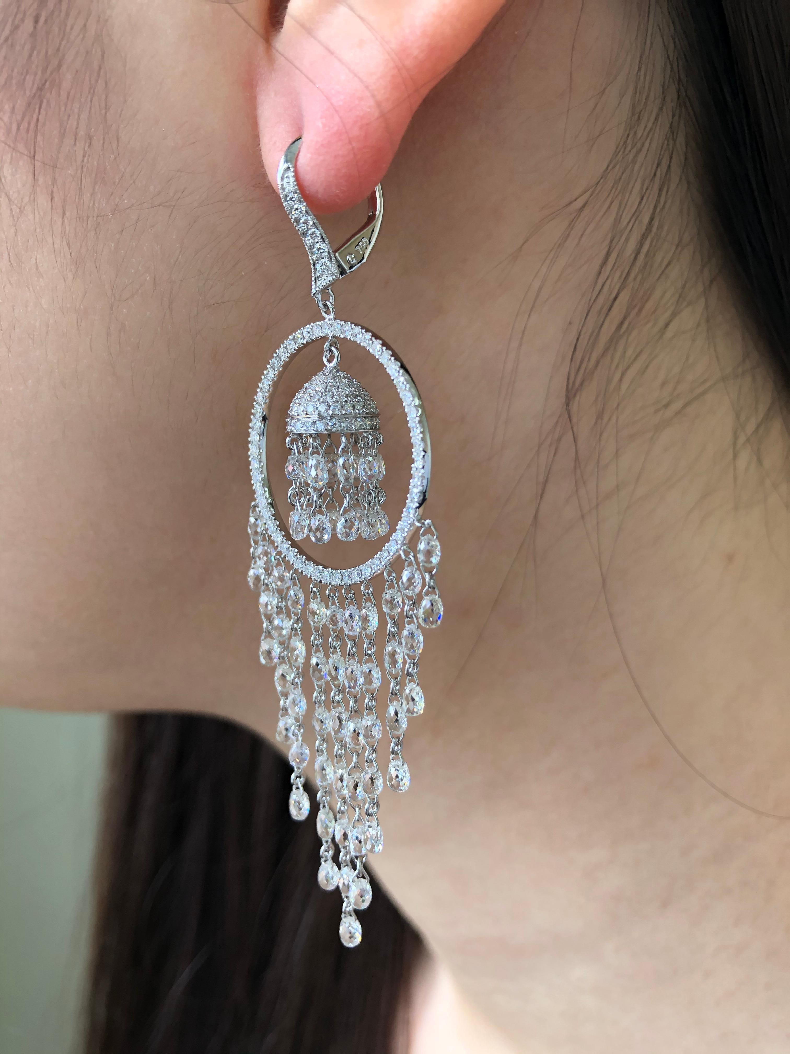 Modern JR 15.39 Carat Diamond Briolette Chandelier 18 Karat White Gold Earring For Sale