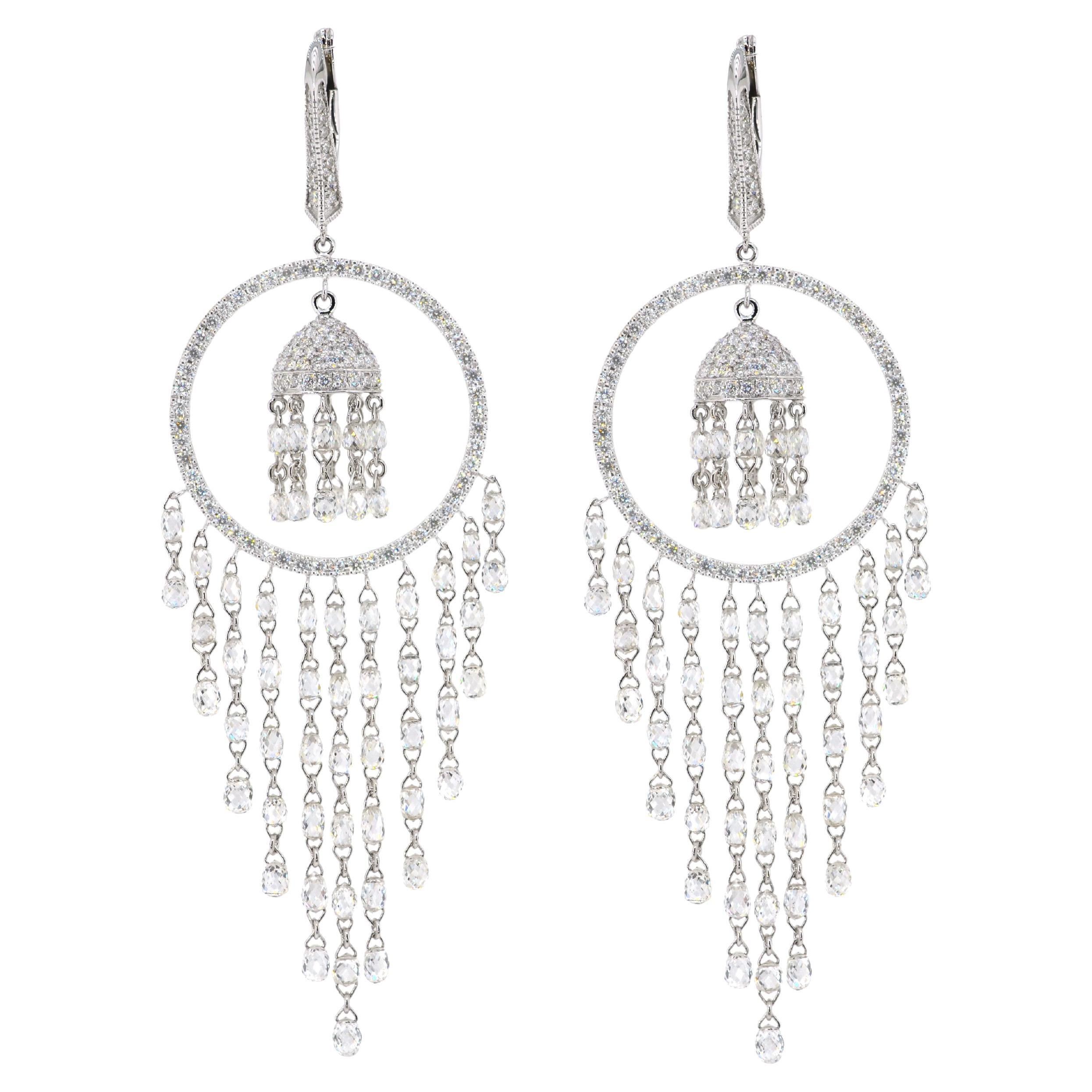 JR Boucles d'oreilles chandelier en or blanc 18 carats avec diamants en forme de briolette de 15,39 carats