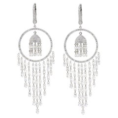 JR Boucles d'oreilles chandelier en or blanc 18 carats avec diamants en forme de briolette de 15,39 carats