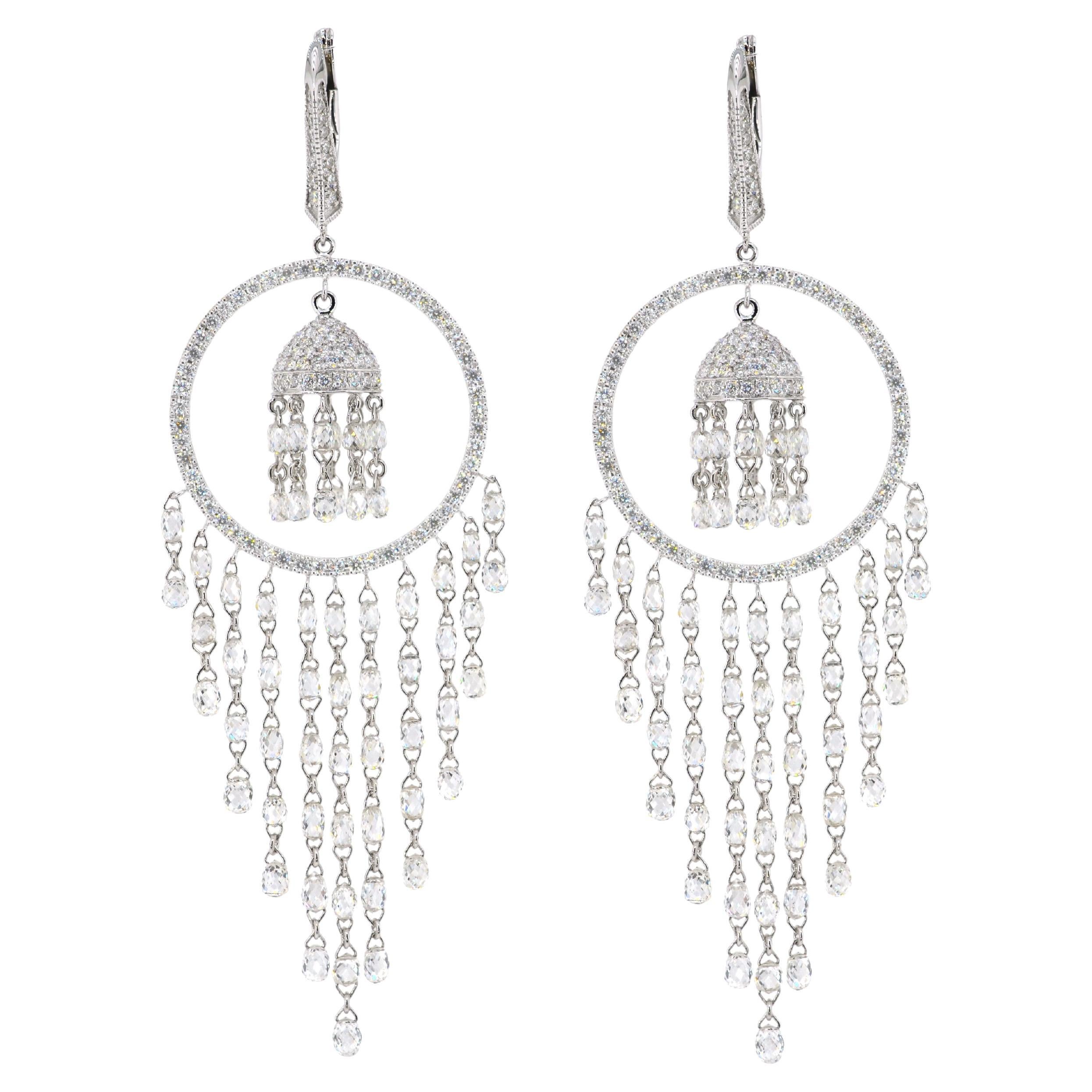 JR 15.39 Carat Diamond Briolette Chandelier 18 Karat White Gold Earring For Sale