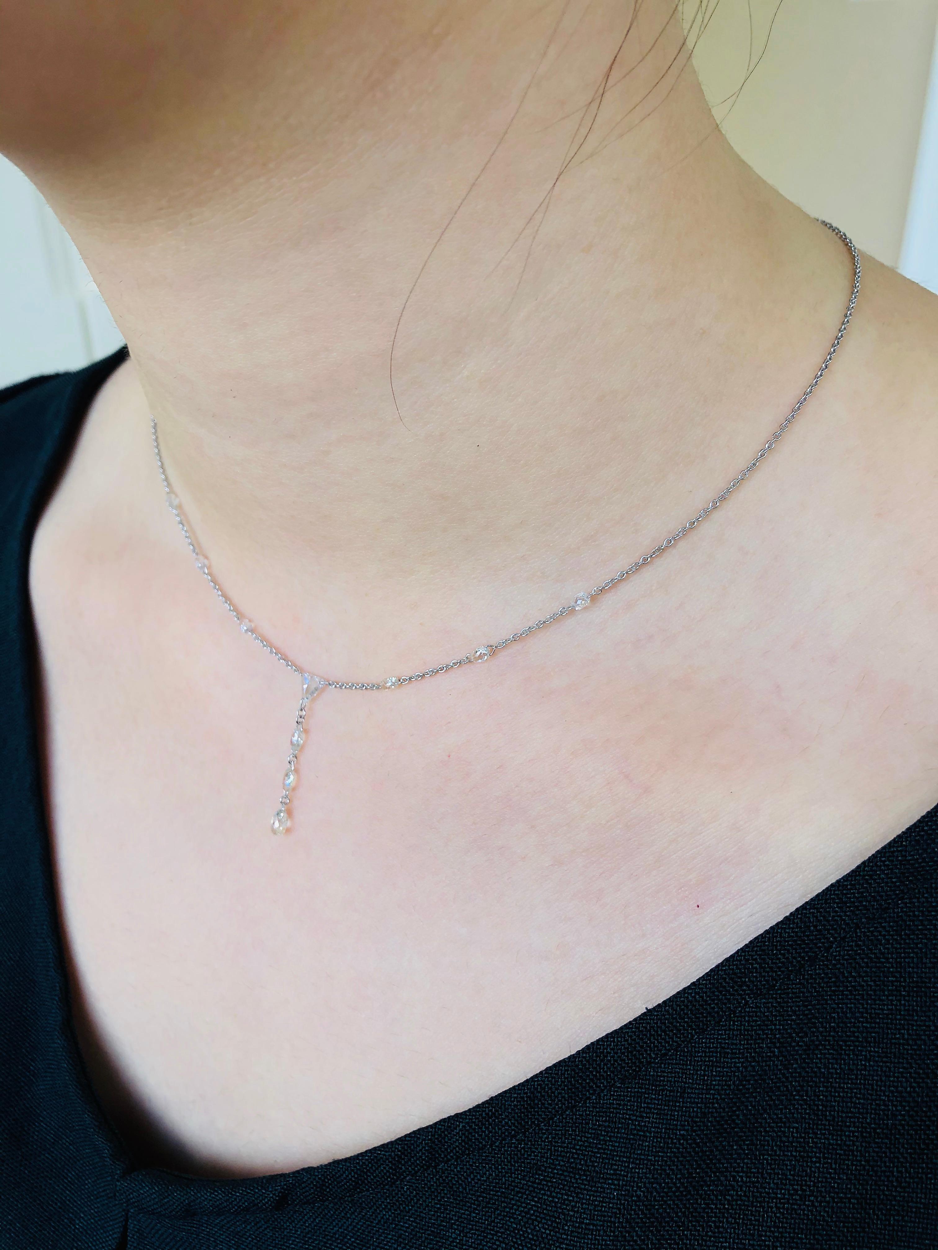 Taglio a rosa Collana girocollo con diamanti taglio rosa in oro bianco 18 carati JR 1,59 Carati in vendita