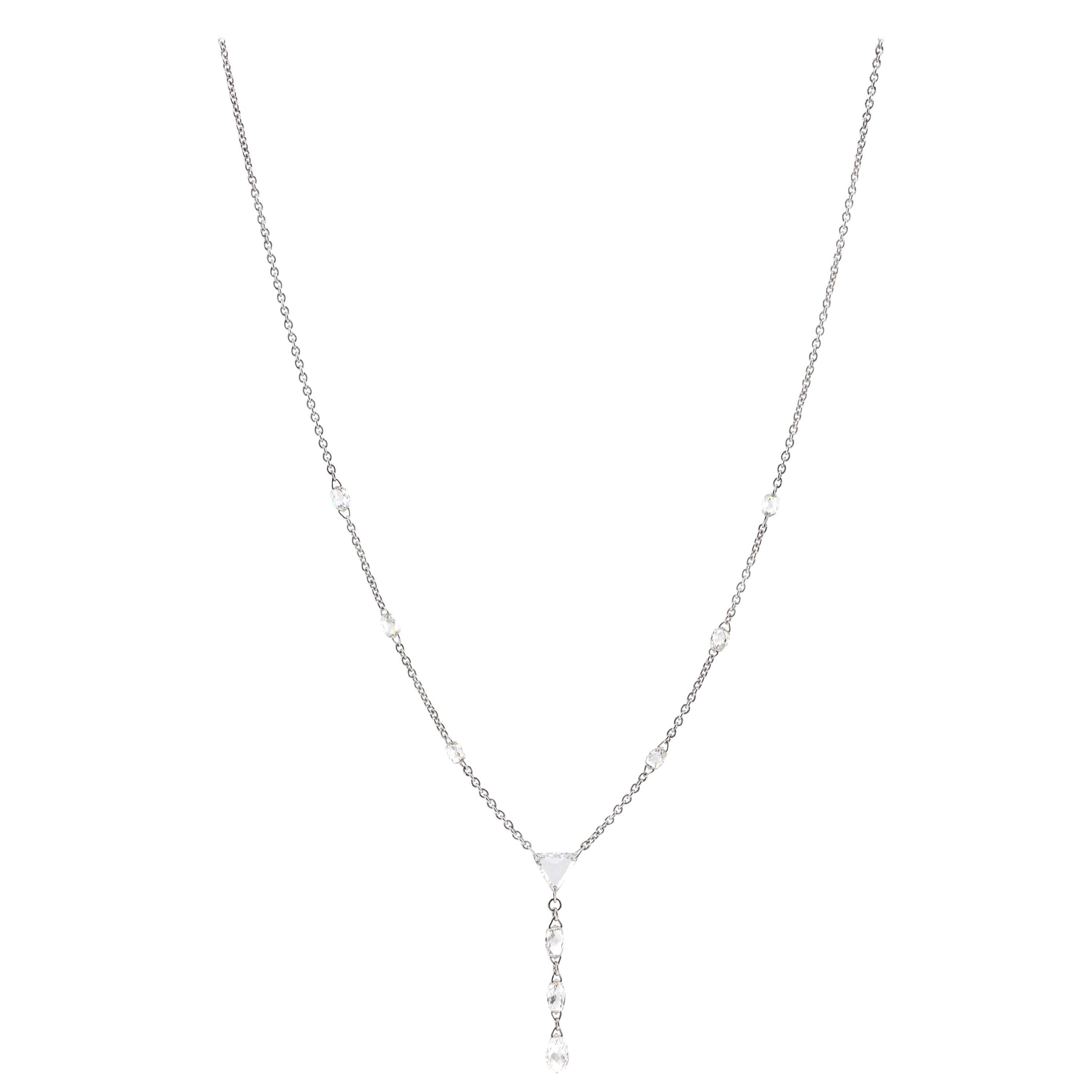 JR 1.59 Carat Rose Cut Diamond 18 Karat White Gold Dangling Choker Necklace For Sale