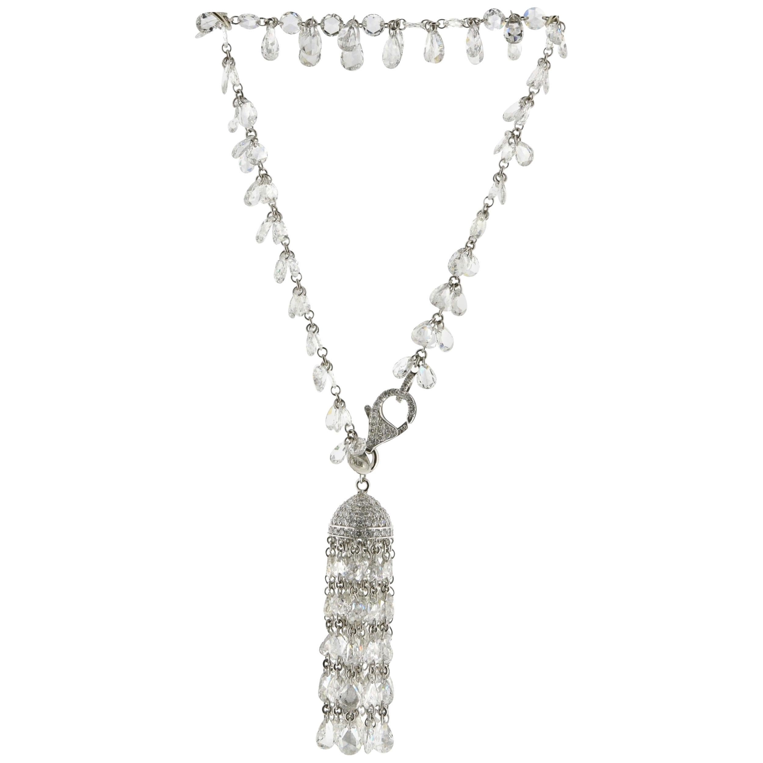 JR 18 Karat White Gold 14.56 Carat Rose Cut Diamond Tassel Bracelet