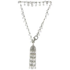 JR 18 Karat White Gold 14.56 Carat Rose Cut Diamond Tassel Bracelet