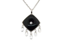 JR 18 Karat Weißgold baumelnde Diamant Briolette Schwarzer Onyx Choker Halskette