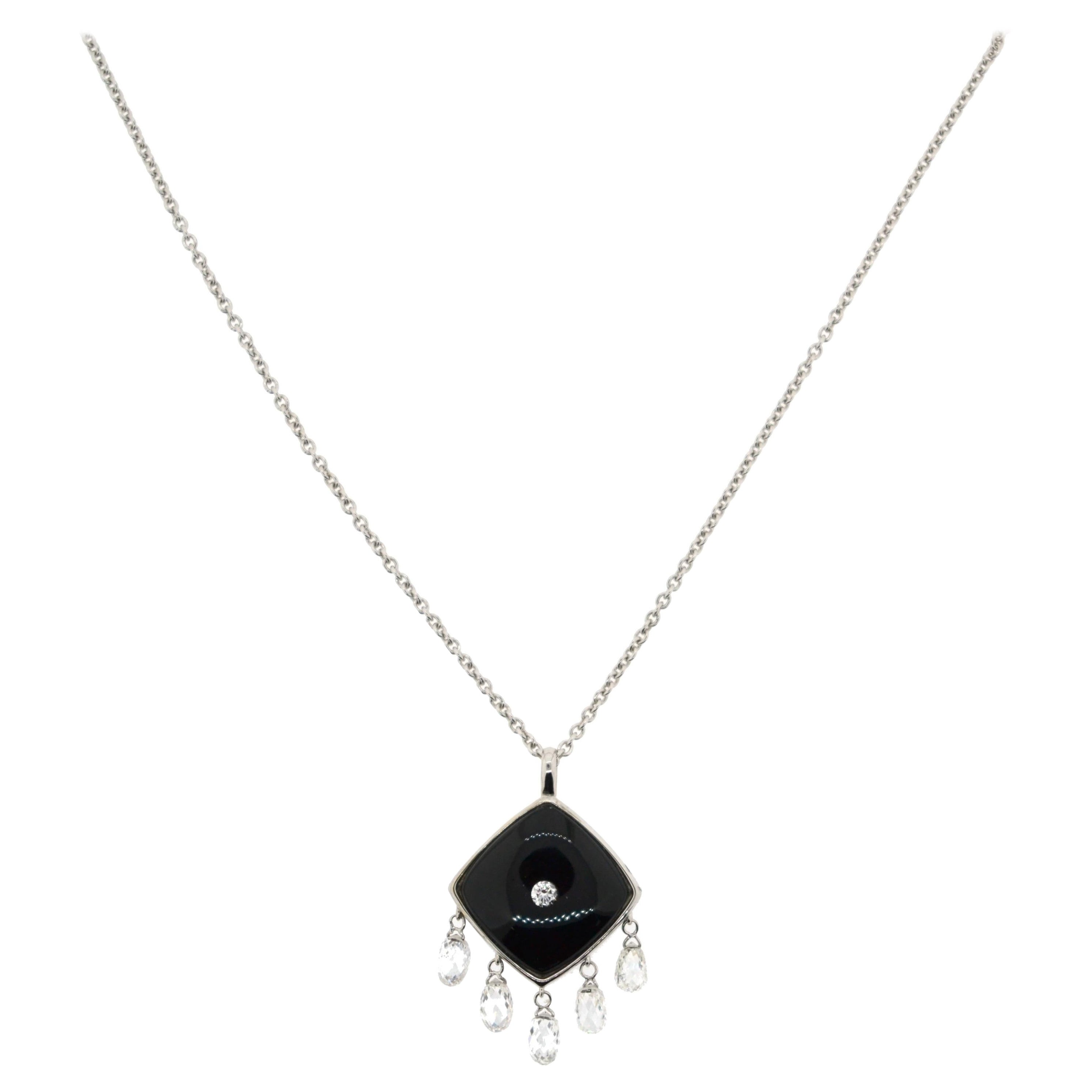 JR 18 Karat White Gold Dangling Diamond Briolette Black Onyx Choker Necklace