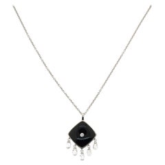 JR Collar Gargantilla Oro Blanco 18 Kilates Diamante Briolette Onix Negro Colgante