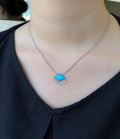 JR 18 Karat White Gold Dangling Diamond Briolette Turquoise Choker Necklace
