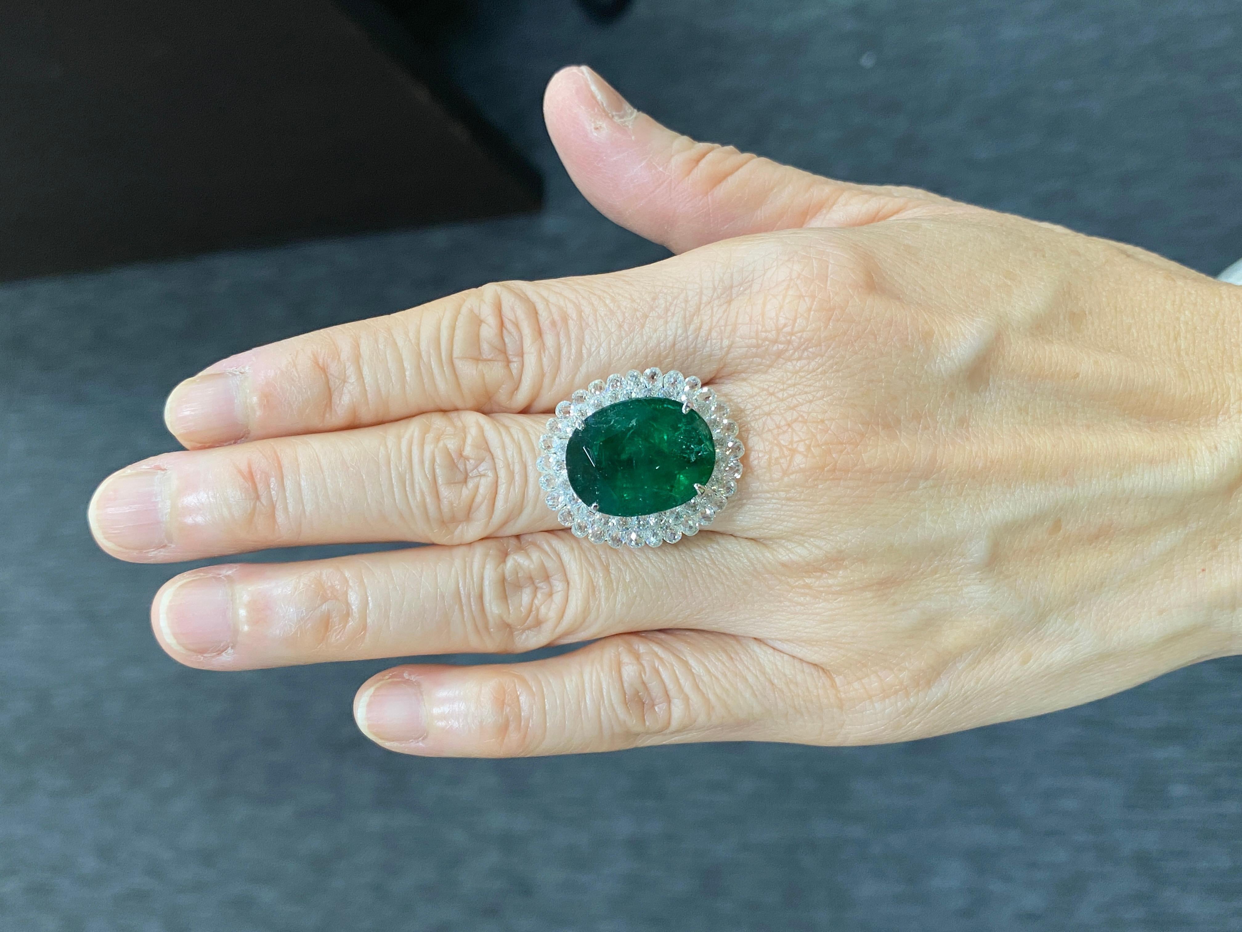 JR 18 Karat White Gold Invisible Diamond Briolette Emerald Ring In New Condition For Sale In Hong Kong, HK