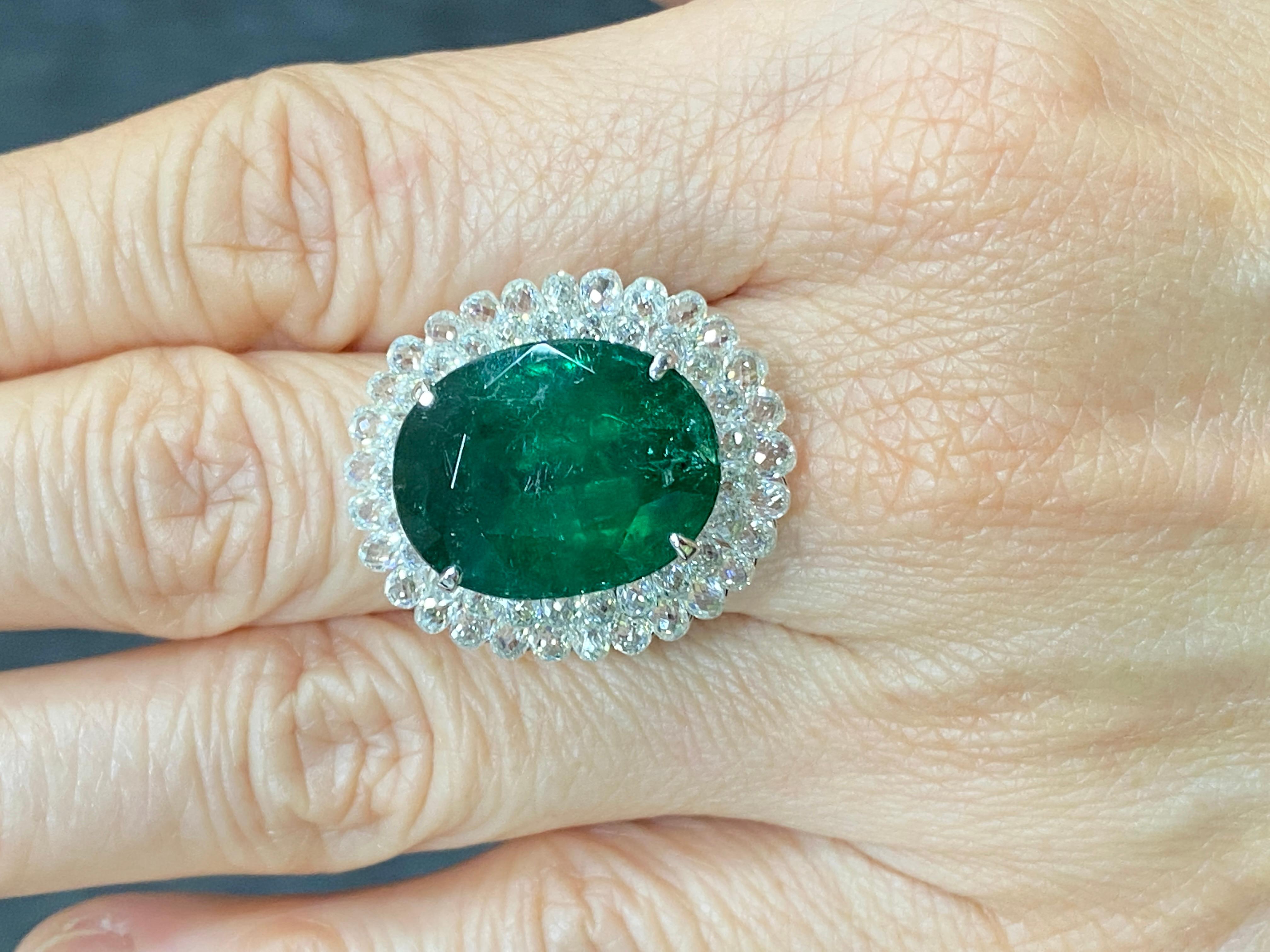 JR 18 Karat White Gold Invisible Diamond Briolette Emerald Ring For Sale 1