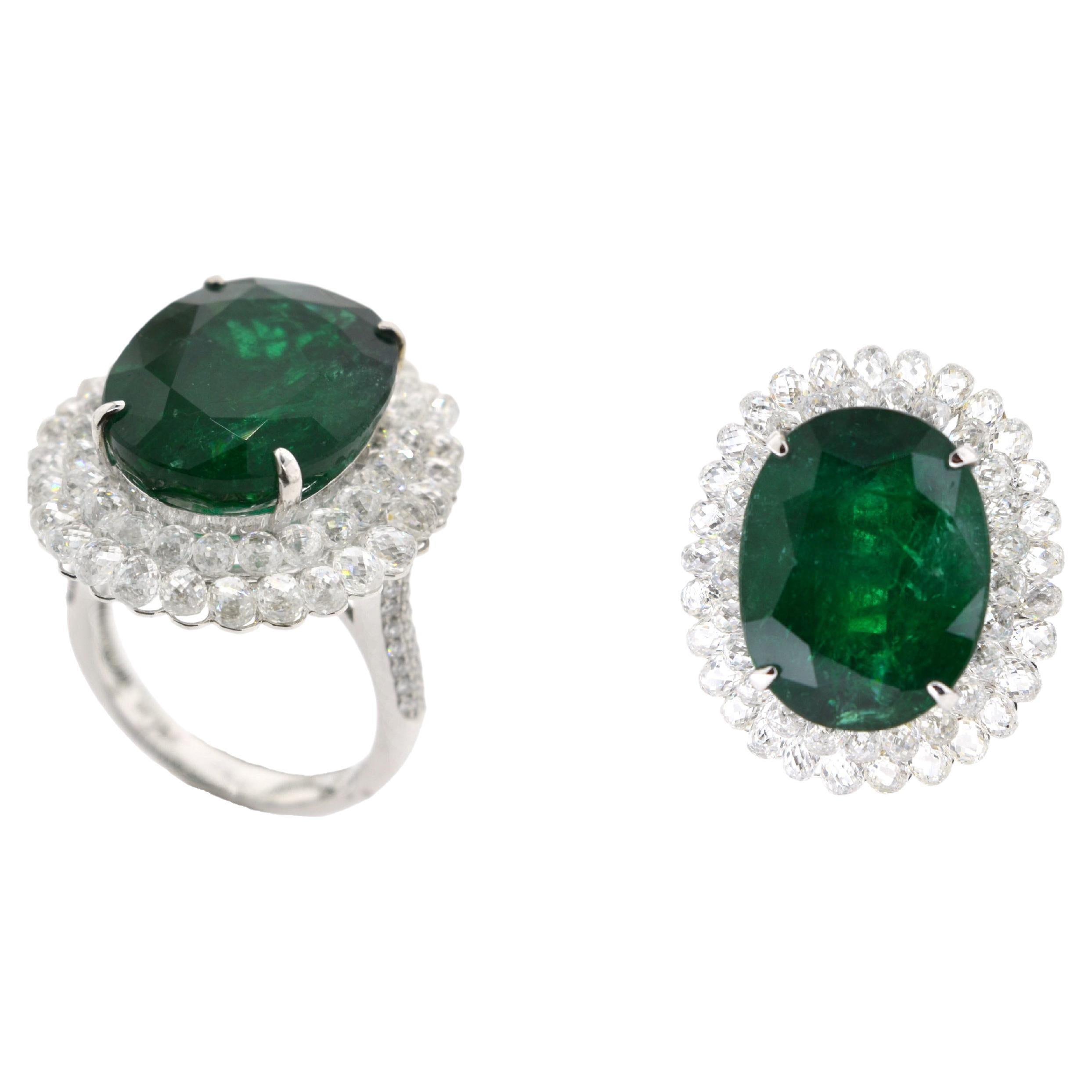 JR 18 Karat White Gold Invisible Diamond Briolette Emerald Ring For Sale