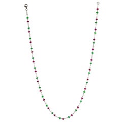 JR 18 Karat White Gold Rose Cut Diamond Ruby Emerald Necklace
