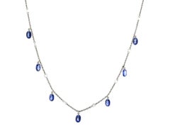 JR Collier ras du cou pendant en or blanc 18 carats avec diamants et saphirs taille rose