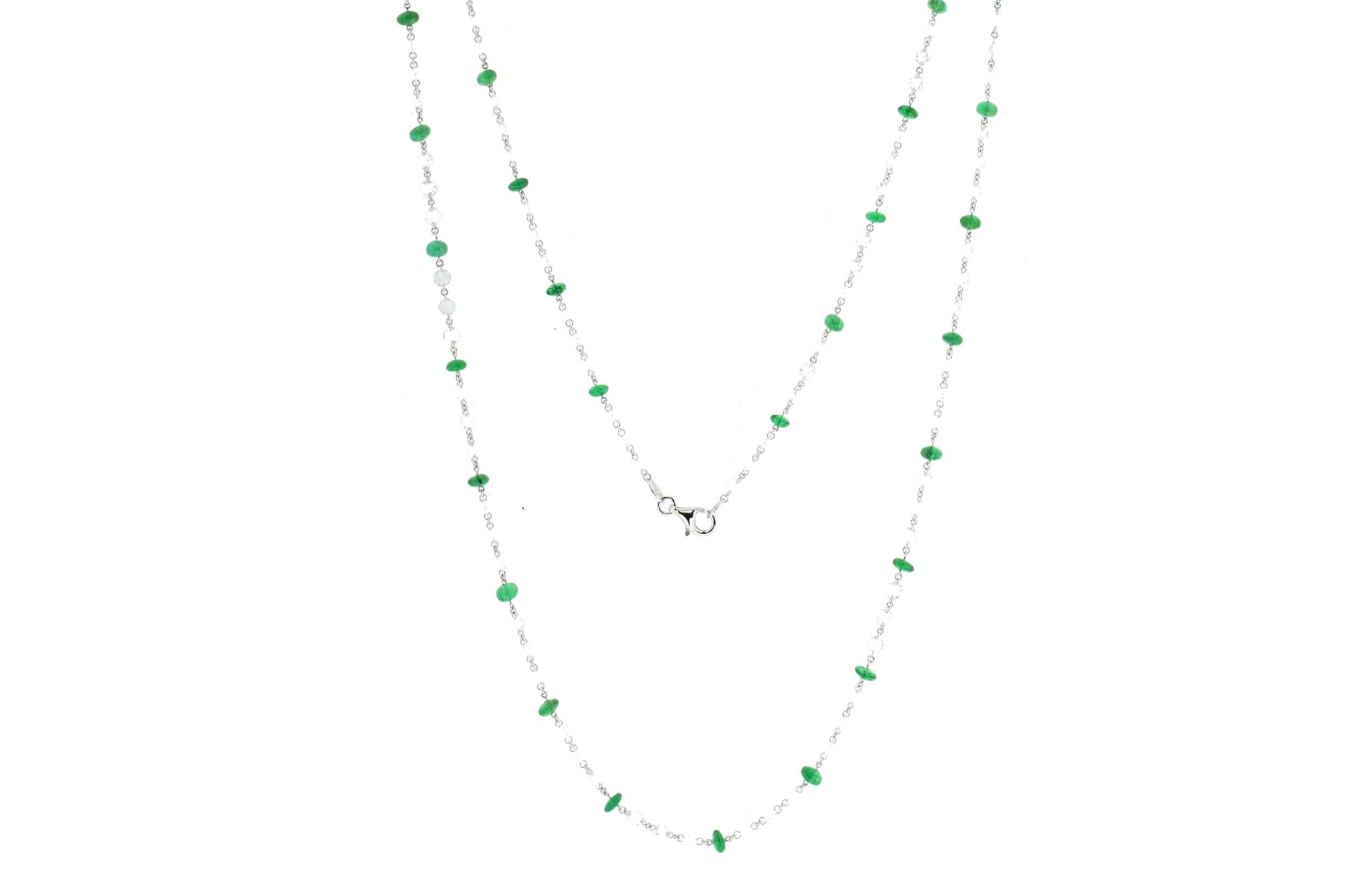 Women's JR 18karat White Gold Rose Cut Diamond Emerald Necklace For Sale