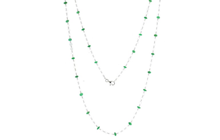 Women's JR 18karat White Gold Rose Cut Diamond Emerald Necklace For Sale
