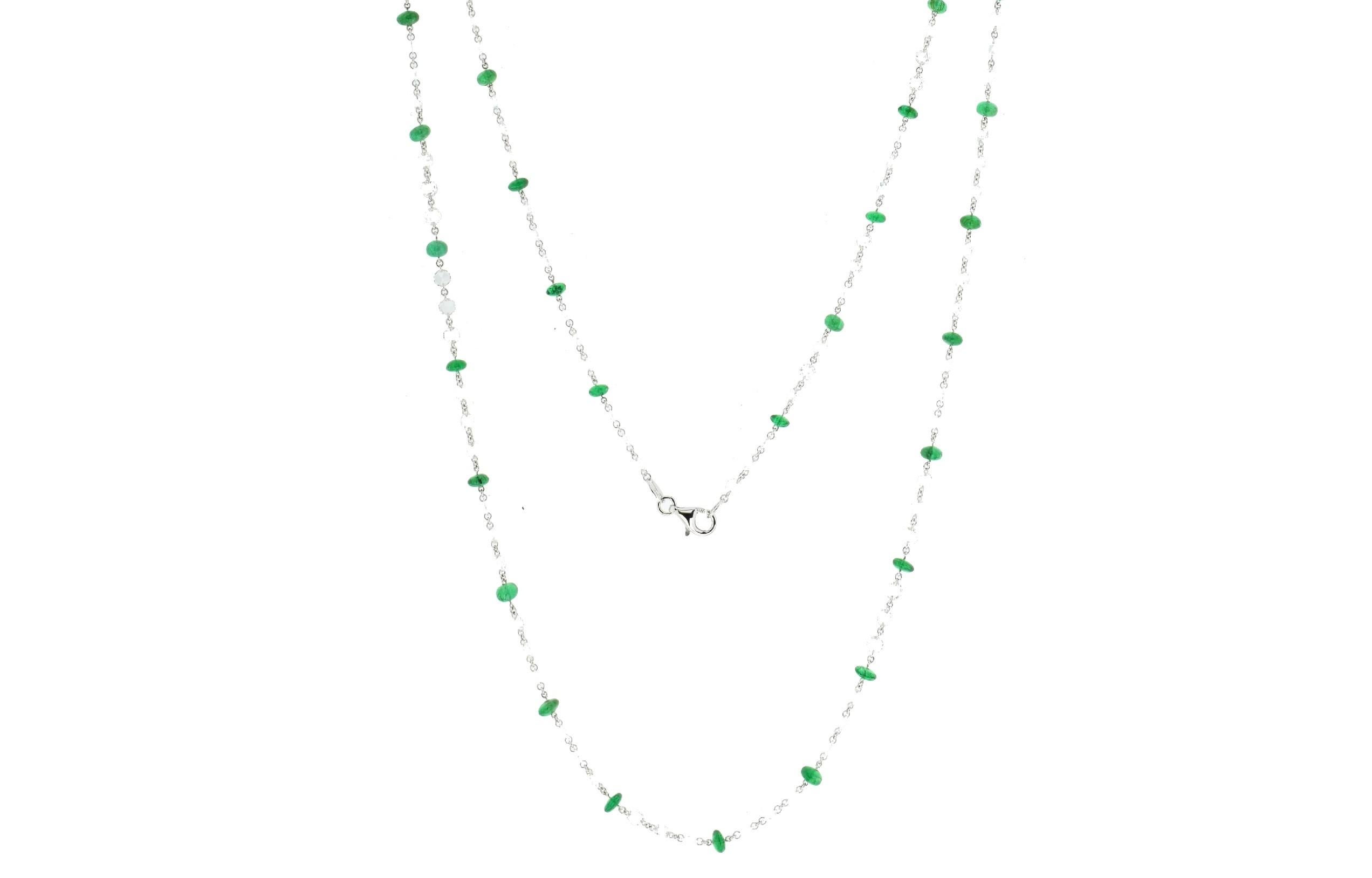 JR Collier d'émeraudes en or blanc 18 carats avec diamants taille rose Neuf - En vente à Hong Kong, HK