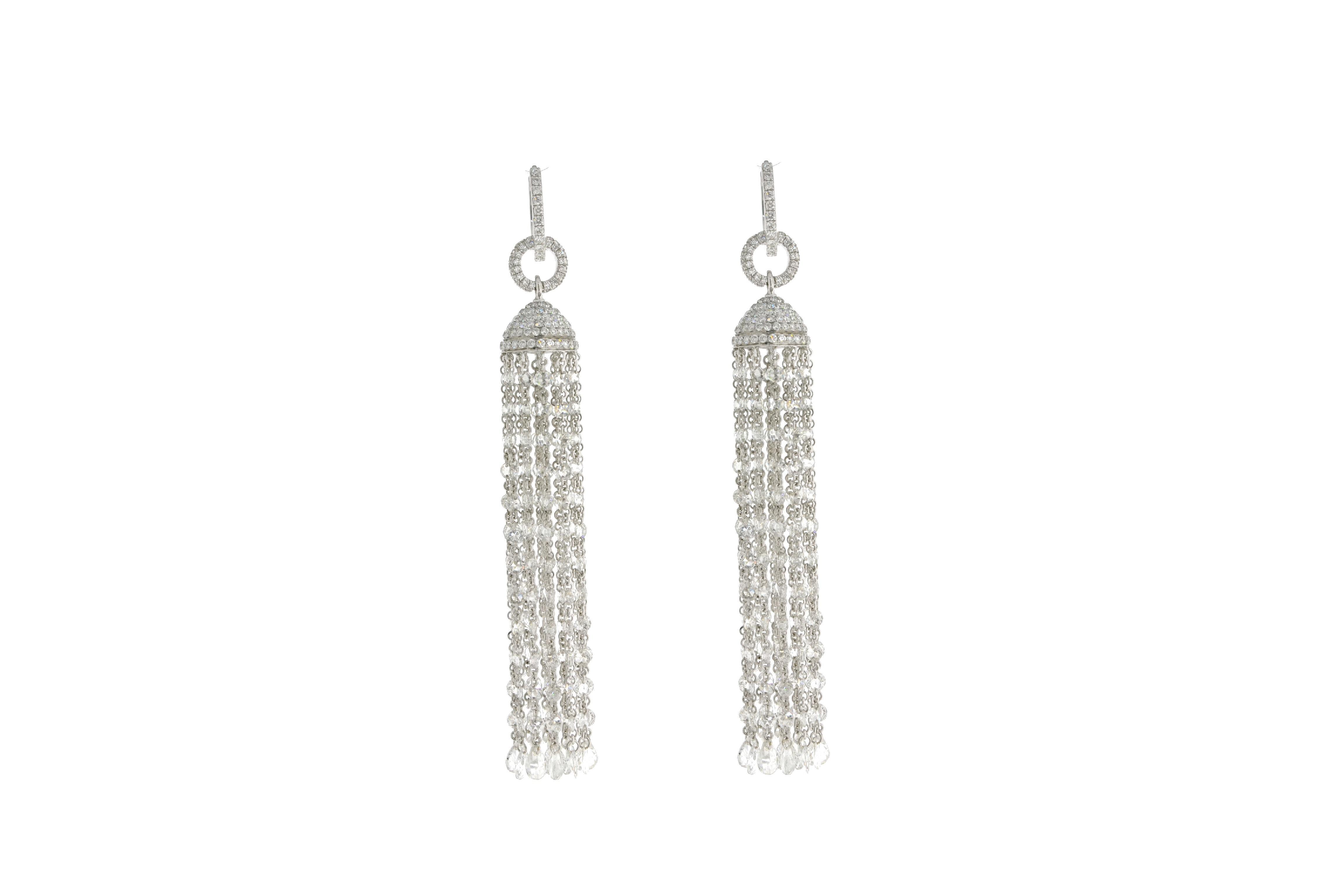 Women's JR 19.10 Carat Rose Cut Diamond Tassel 18 Karat White Gold Earring For Sale