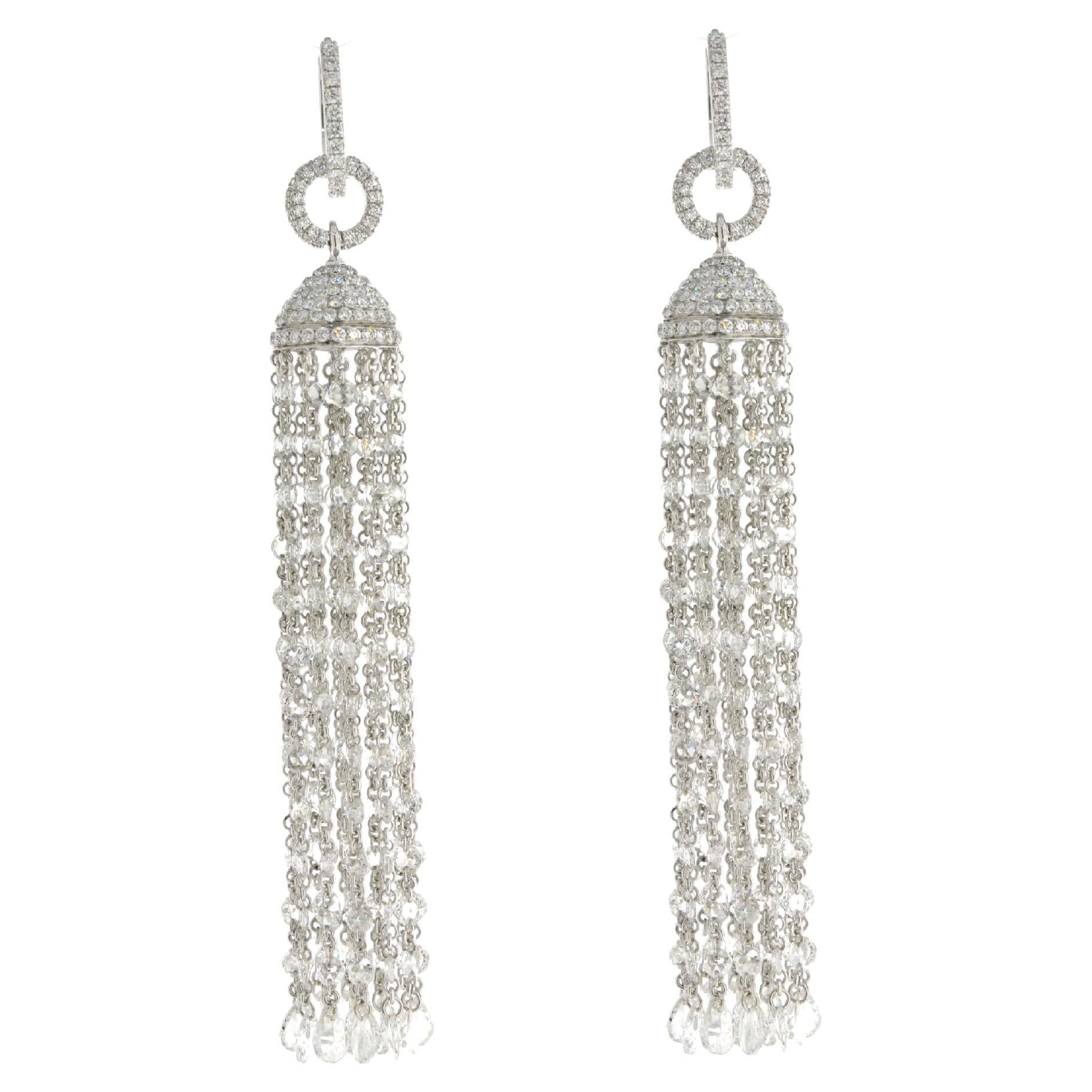 JR 19.10 Carat Rose Cut Diamond Tassel 18 Karat White Gold Earring