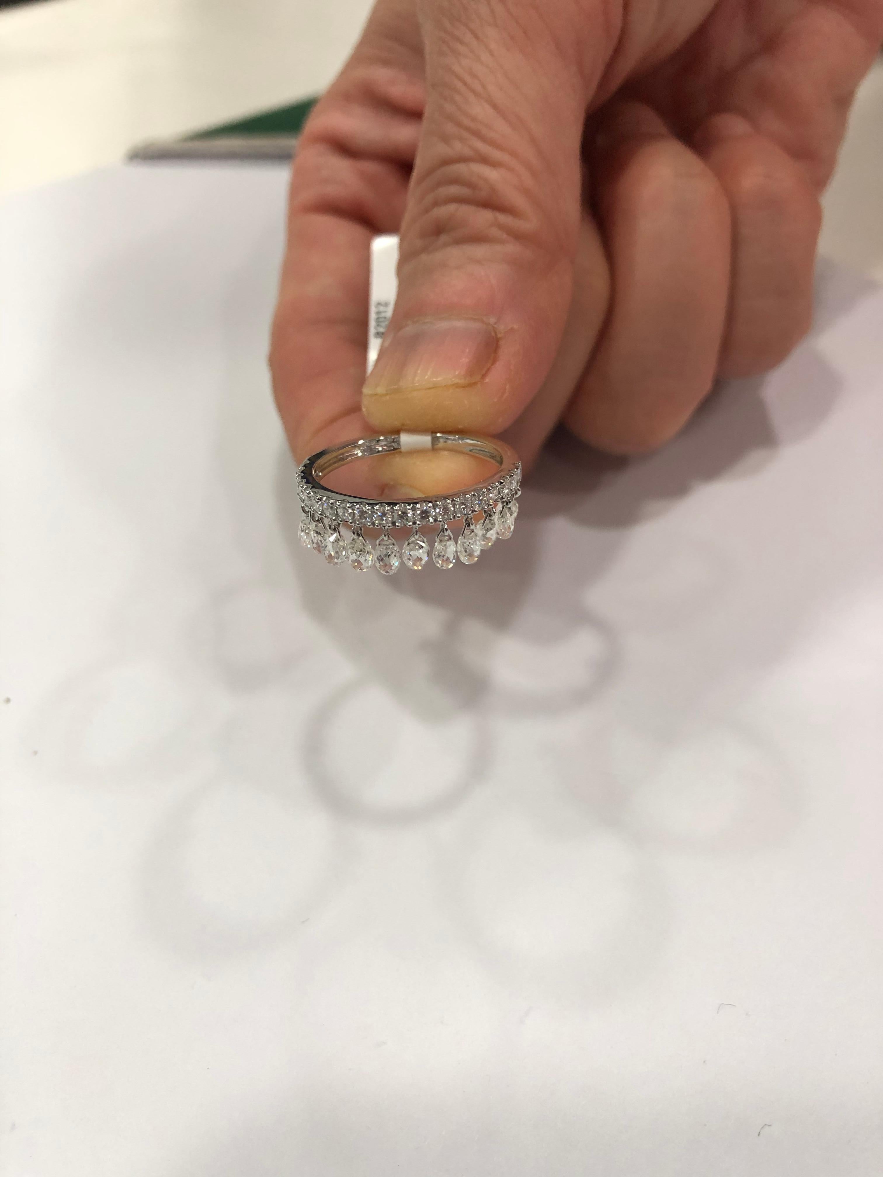 Modern JR 1.92 Carat Diamond Briolette Dangling Ring 18 Karat White Gold