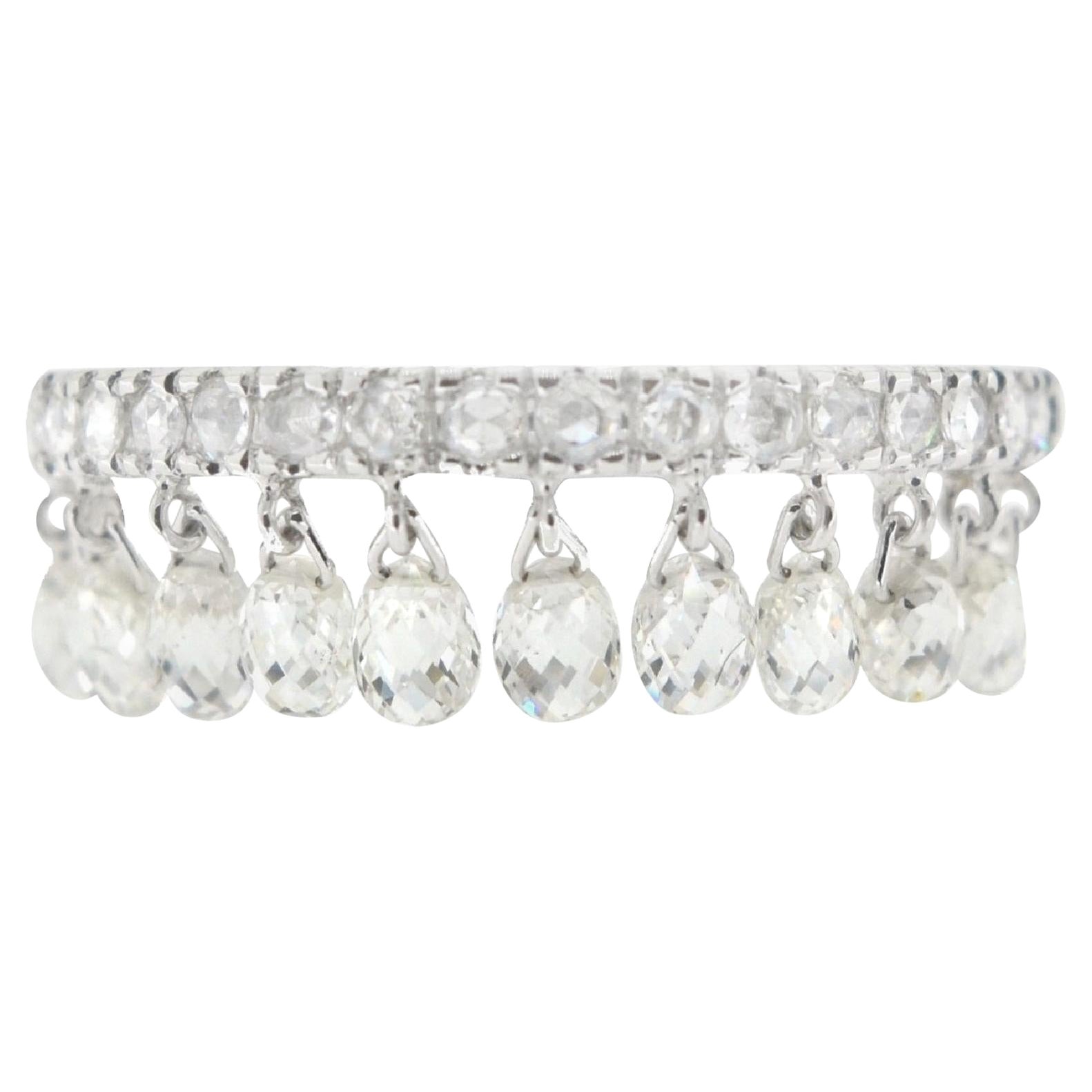 JR Anillo Colgante Briolette de Diamantes 1,92 Quilates Oro Blanco 18 Kilates