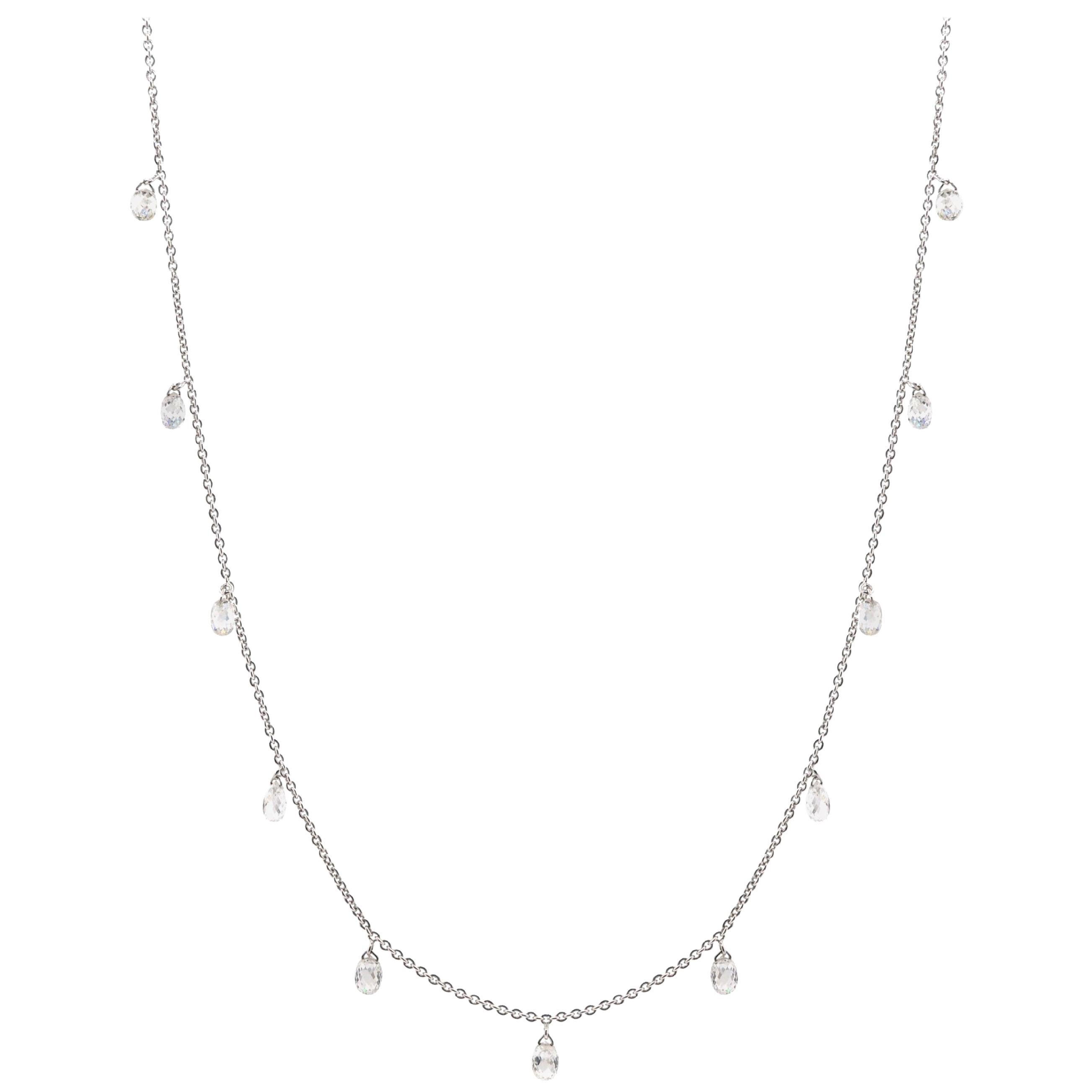 JR 1.96 Carat Diamond Briolette Dangling Necklace 18 Karat White Gold For Sale