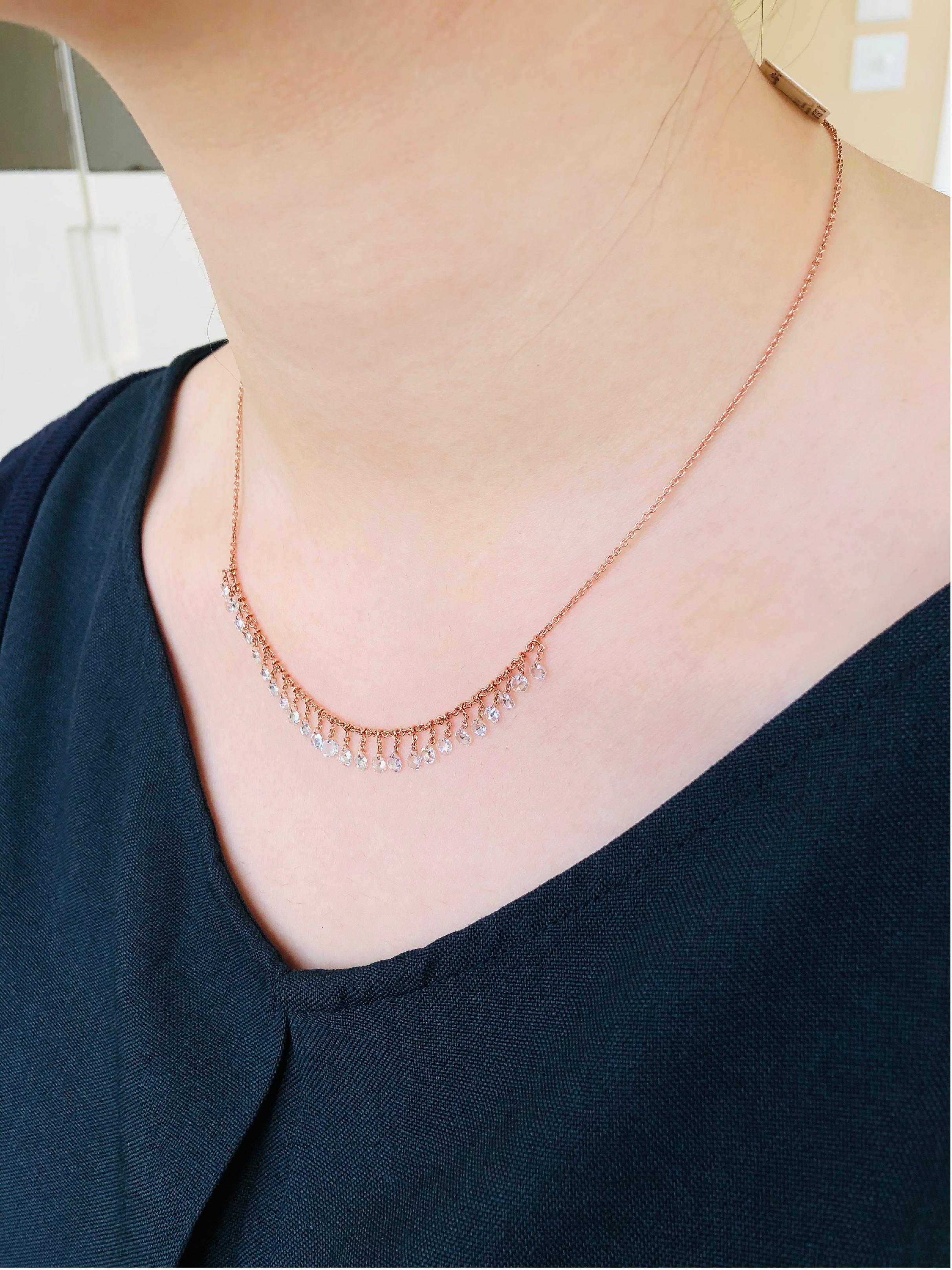 Moderno Collana girocollo con diamante taglio rosa JR da 2,03 carati in oro rosa 18 carati in vendita