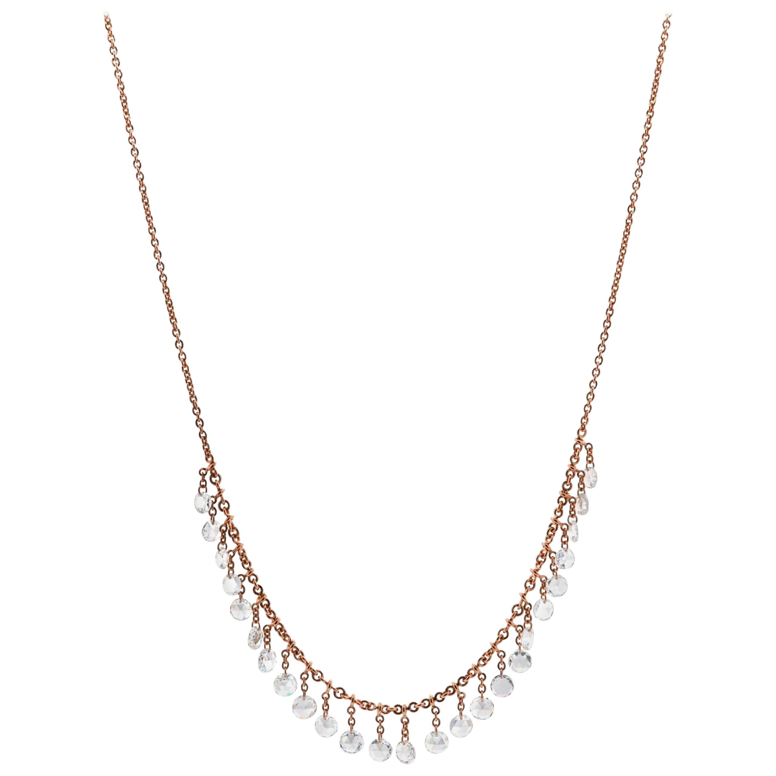 JR 2.03 Carat Rose Cut Diamond 18 Karat Rose Gold Dangling Choker Necklace For Sale