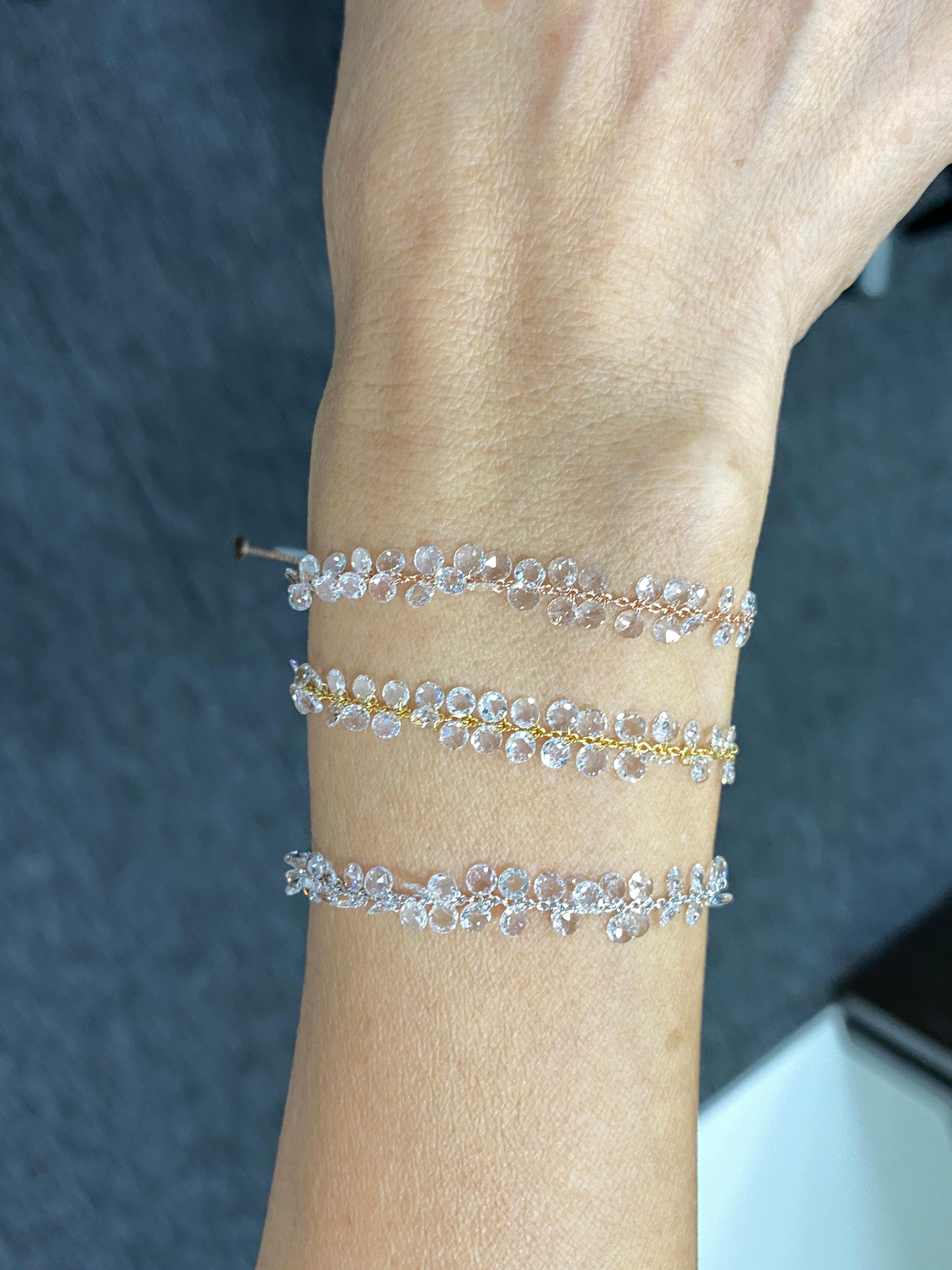 JR 2.06 Carat Dangling Rose Cut Diamond 18 Karat Rose Gold Bracelet In New Condition For Sale In Hong Kong, HK