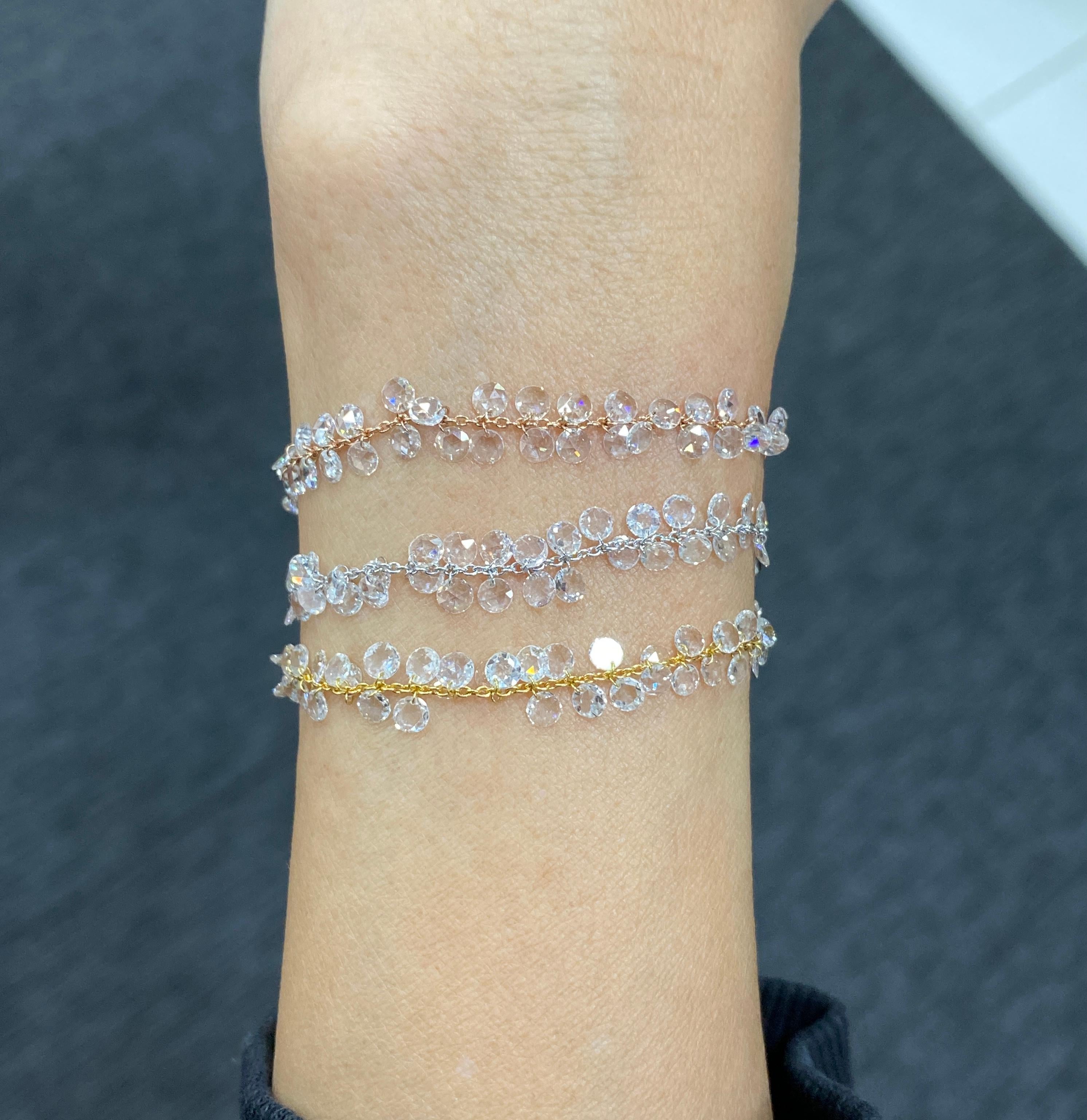 Women's JR 2.06 Carat Dangling Rose Cut Diamond 18 Karat Rose Gold Bracelet For Sale