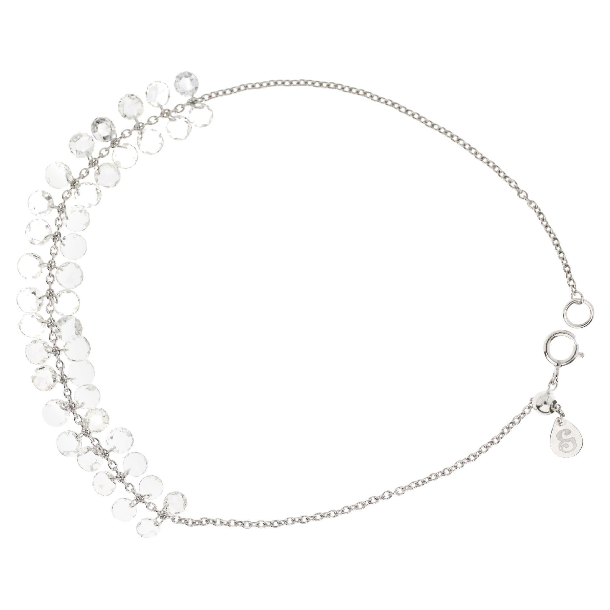 JR 2.06 Carat Dangling Rose Cut Diamond 18 Karat White Gold Bracelet