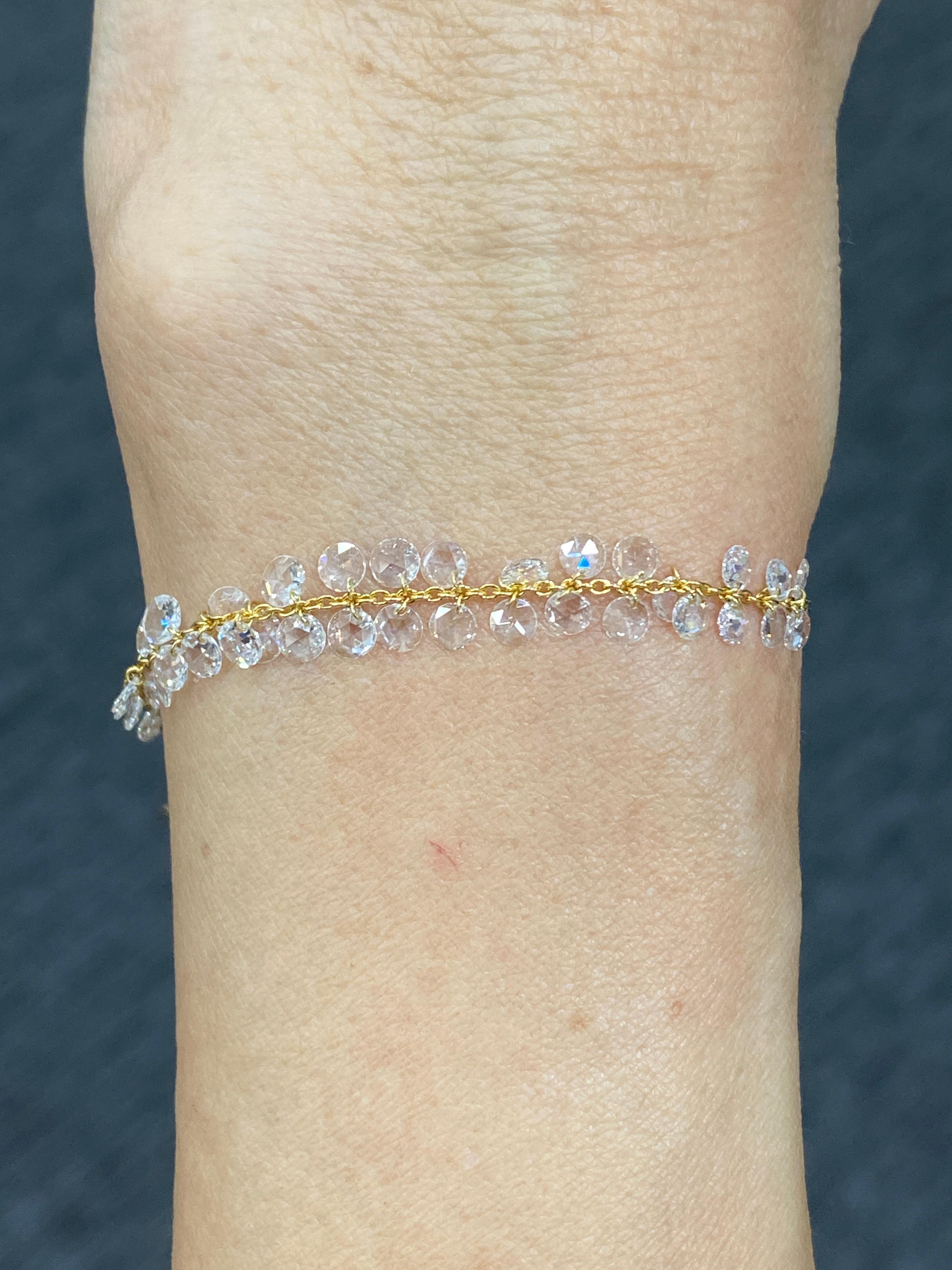Contemporain JR Bracelet en or jaune 18 carats avec diamants taille rose pendants de 2,06 carats en vente