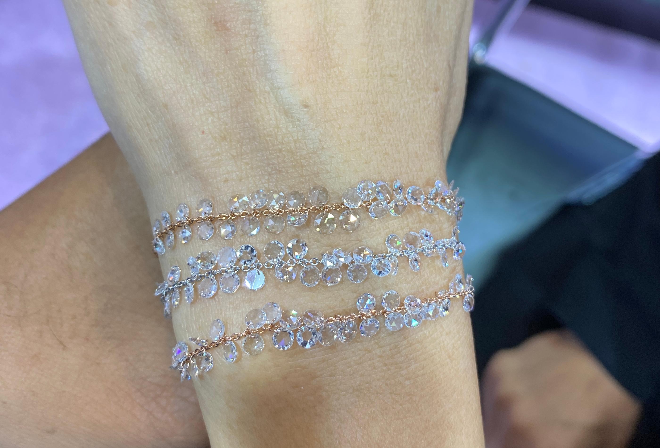 JR Bracelet en or jaune 18 carats avec diamants taille rose pendants de 2,06 carats Pour femmes en vente