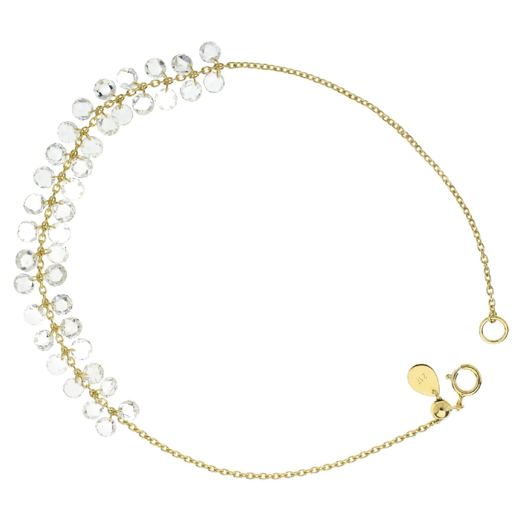 JR 2.06 Carat Dangling Rose Cut Diamond 18 Karat Yellow Gold Bracelet