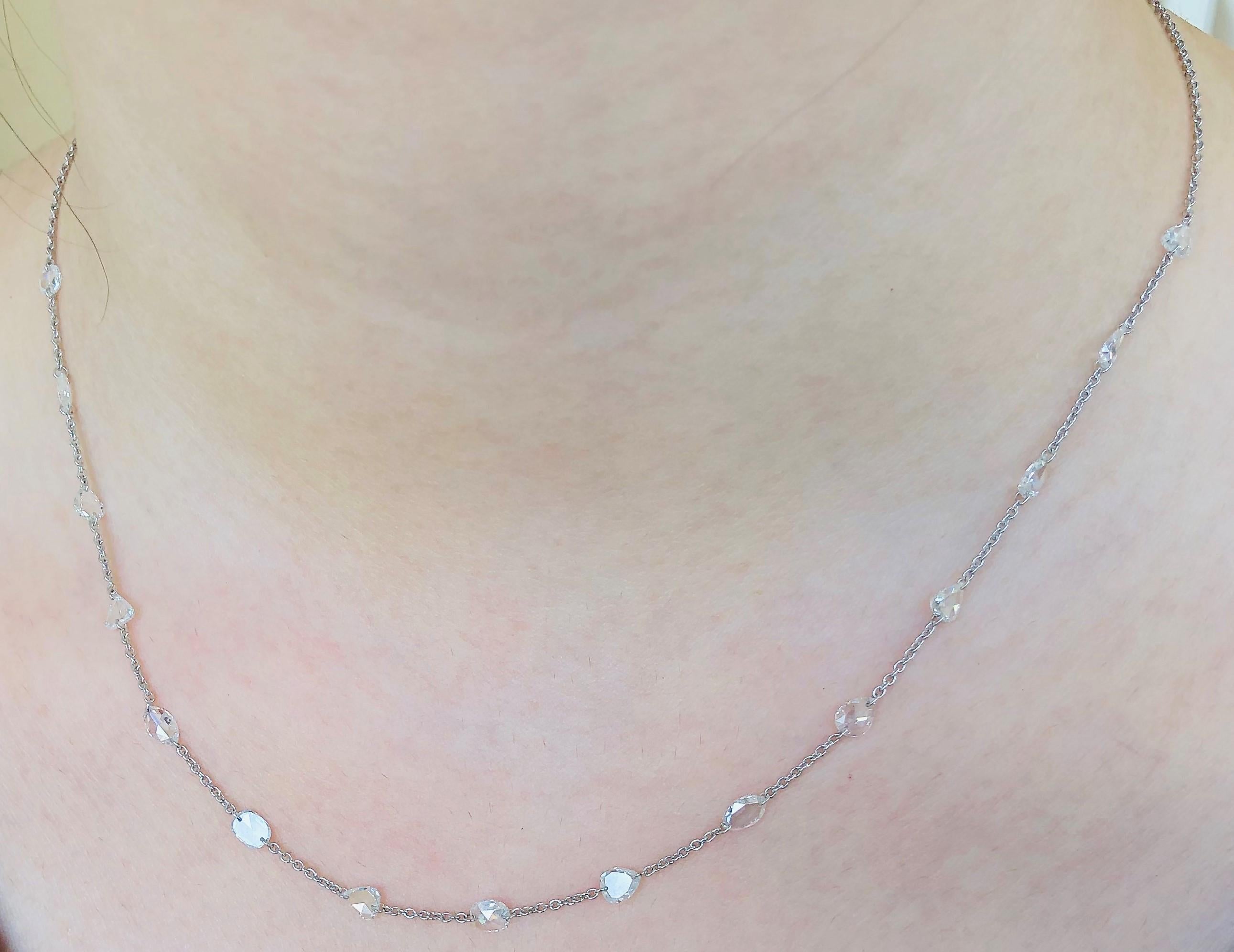 Moderno JR 2,13 Carati Bianco Taglio Rosa Collana in Oro Bianco 18 Carati in vendita