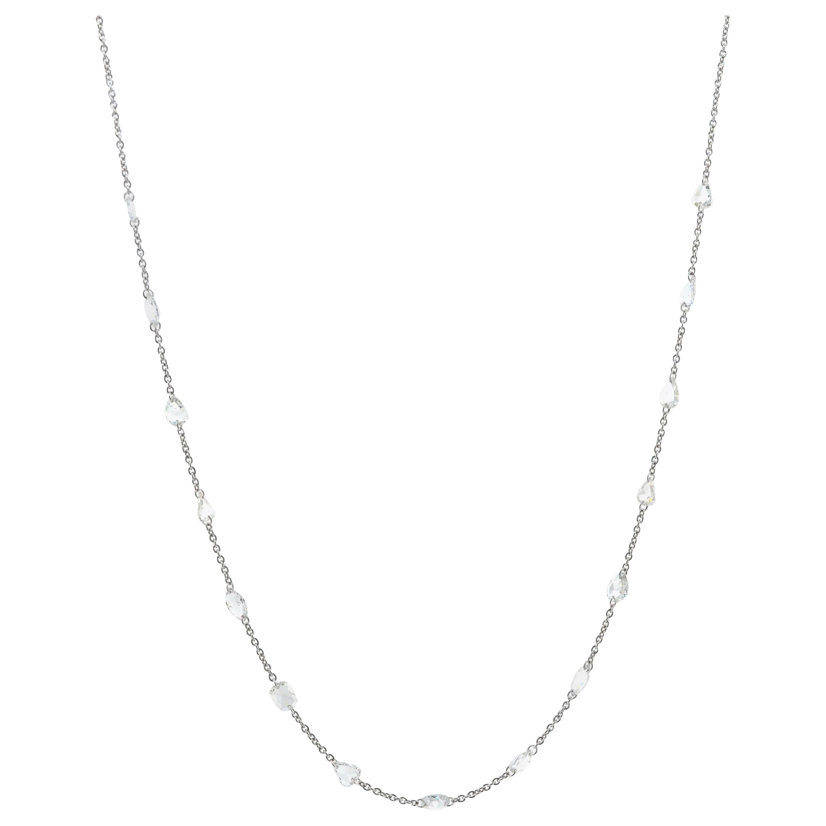 JR Rose Cut Floral Dangling Necklace 18 Karat White Gold For Sale at