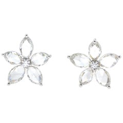 JR 2,17 Karat Rosenschliff Diamant Blume 18 Karat Weißgold Ohrring
