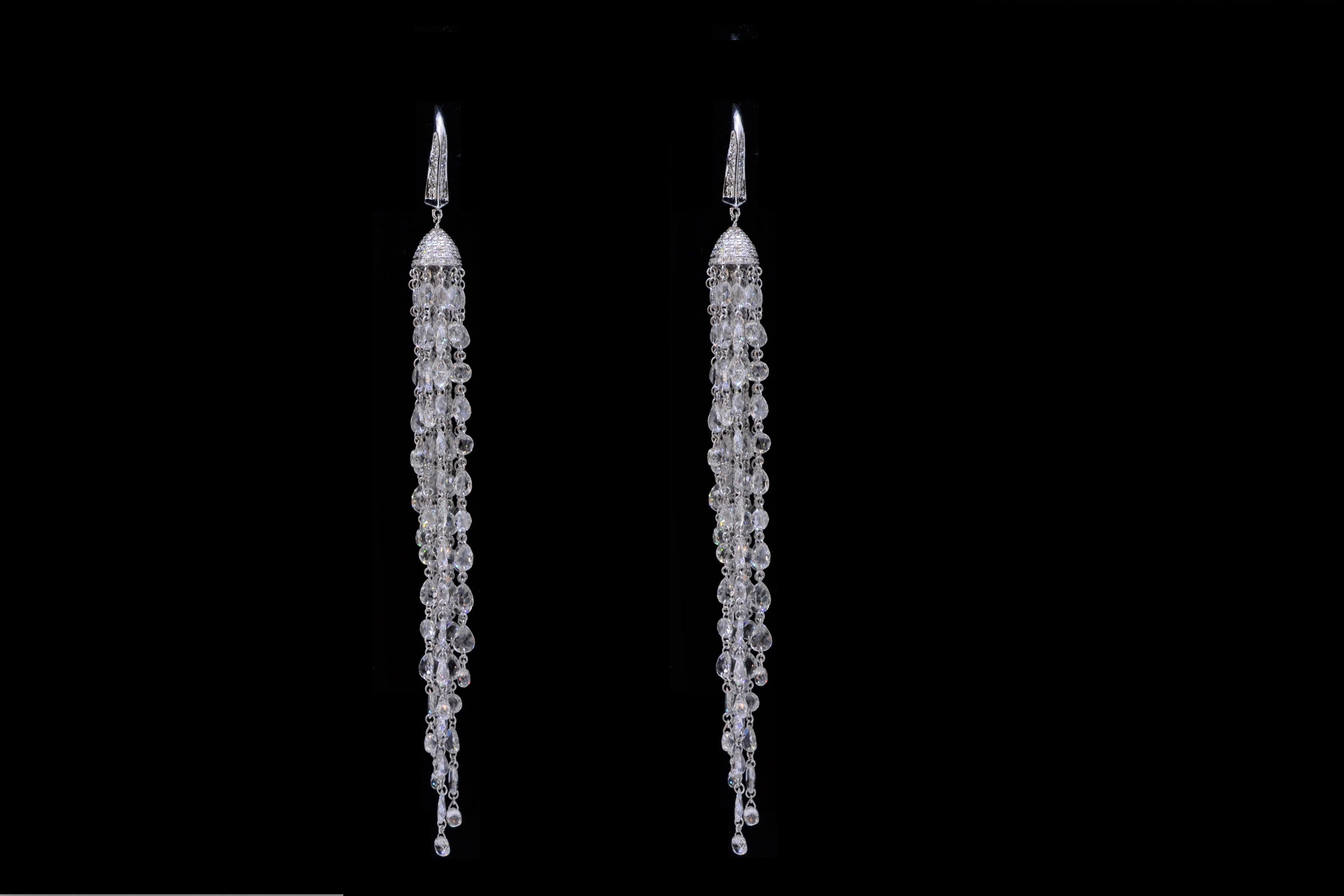 JR 23.18 Carat Rose Cut Diamond Tassel 18 Karat White Gold Earring In New Condition For Sale In Hong Kong, HK
