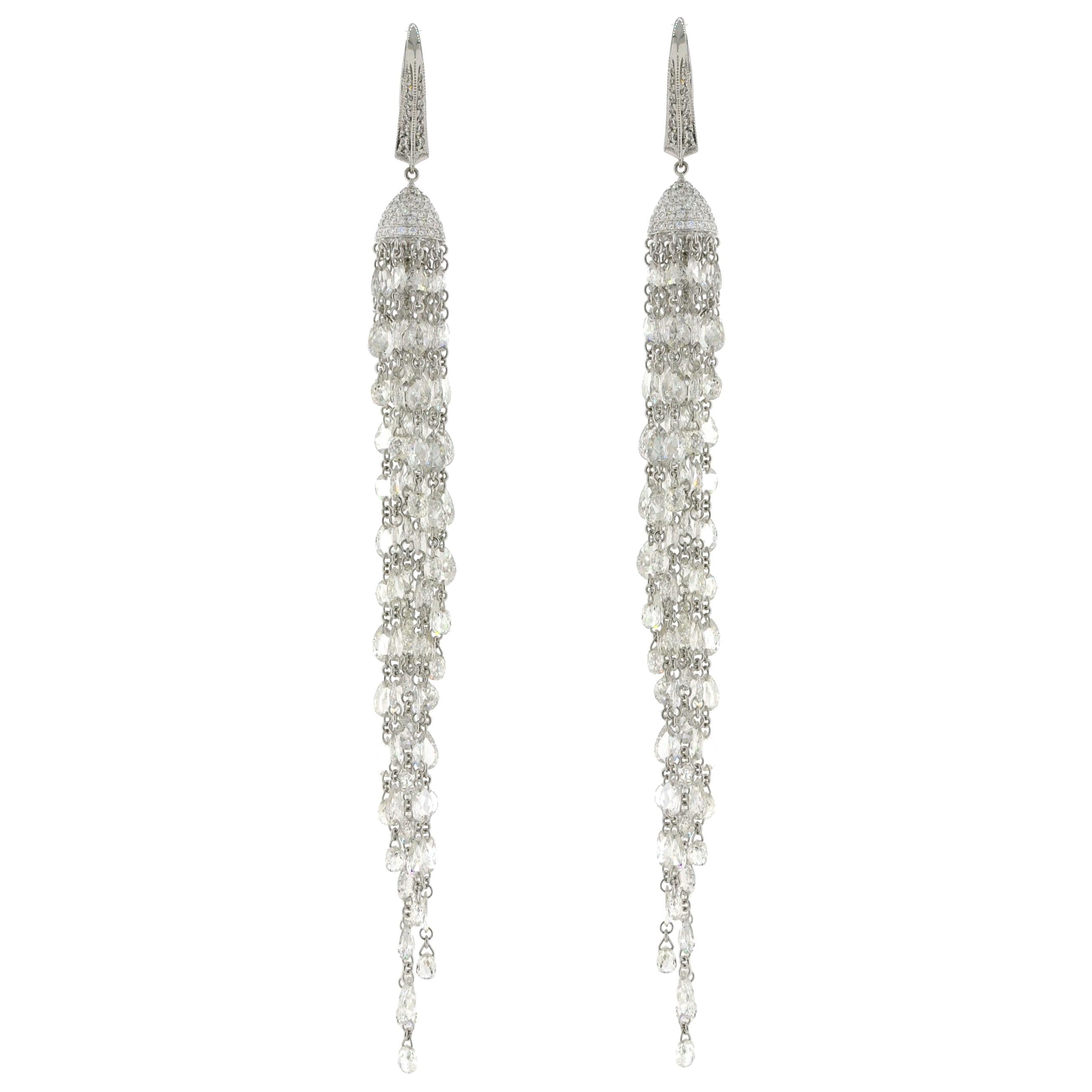 JR Pendiente de oro blanco de 18 quilates con borla de diamantes talla rosa de 23,18 quilates