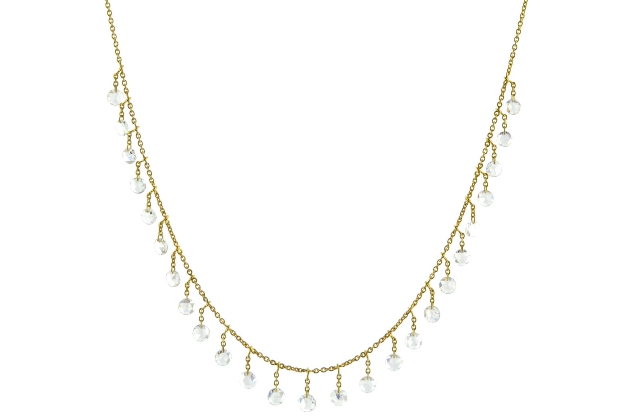 Modern JR 2.37 Carat Diamond Rose Cut Dangling Necklace 18 Karat Yellow Gold For Sale