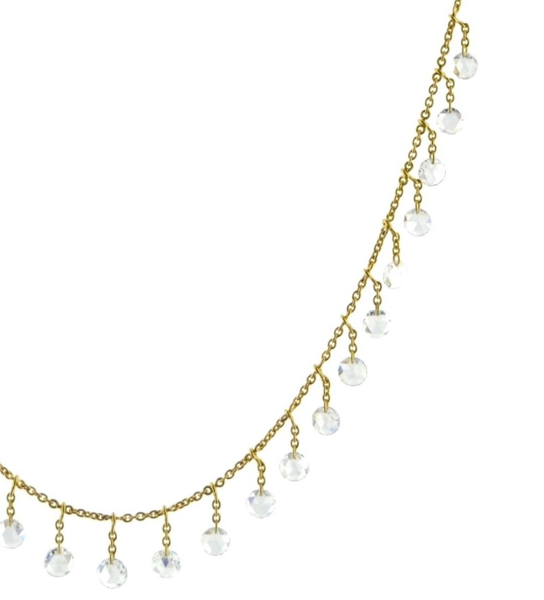 JR 2.37 Carat Diamond Rose Cut Dangling Necklace 18 Karat Yellow Gold In New Condition For Sale In Hong Kong, HK