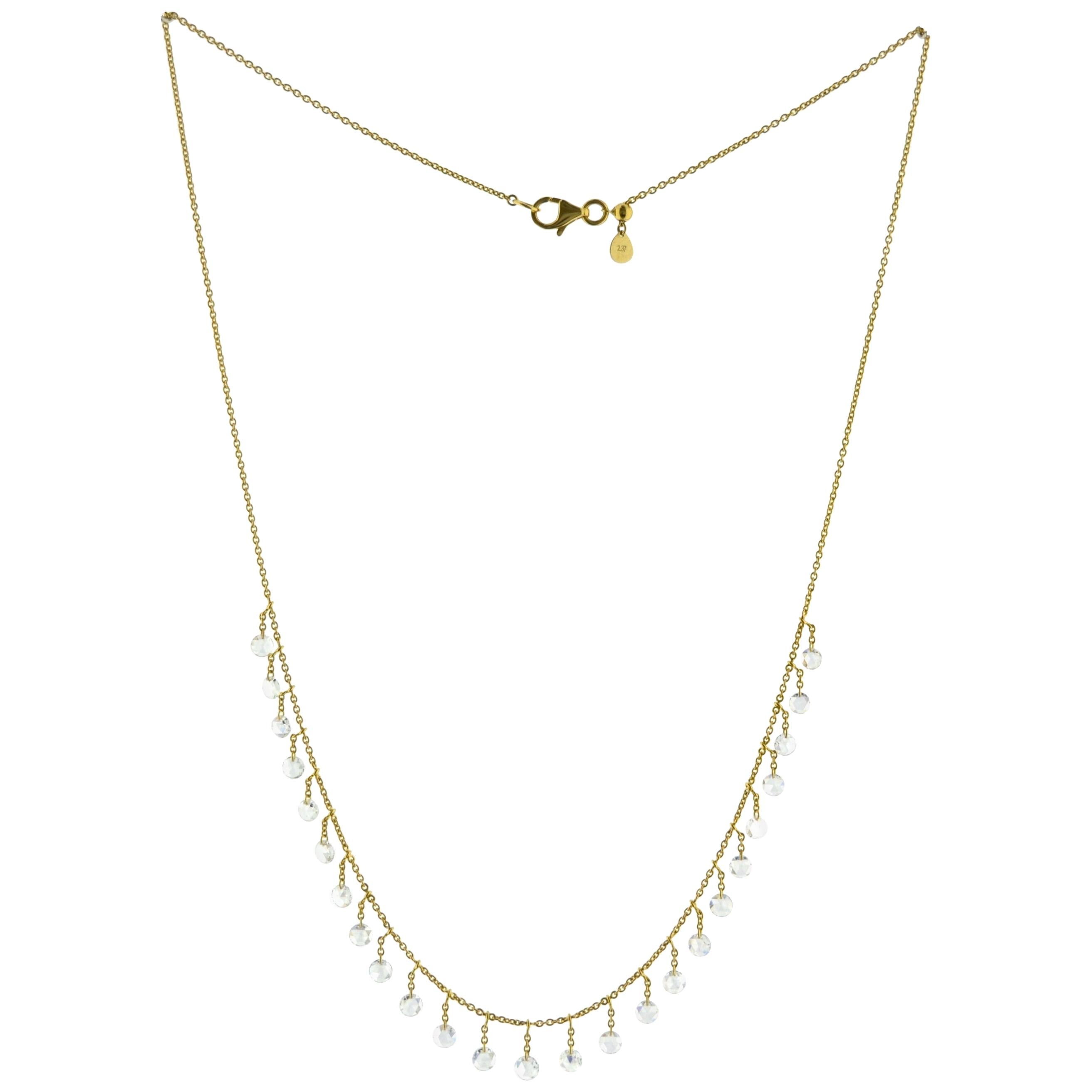 JR 2.37 Carat Diamond Rose Cut Dangling Necklace 18 Karat Yellow Gold For Sale