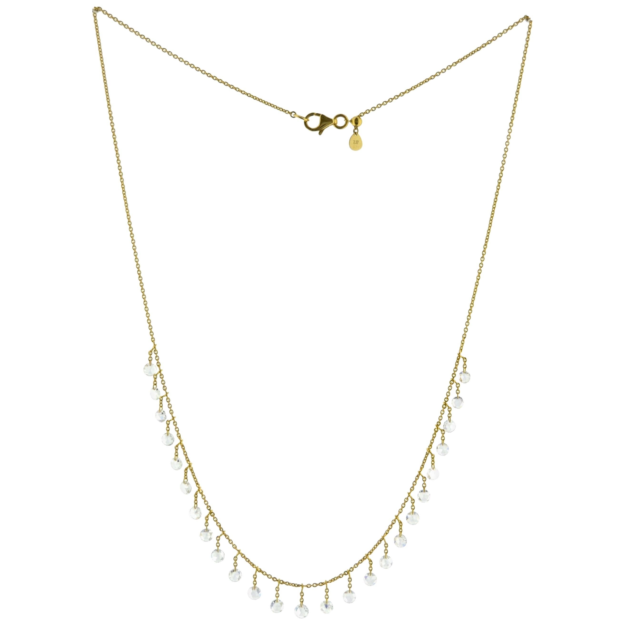 JR 2.37 Carat Diamond Rose Cut Dangling Necklace 18 Karat Yellow Gold