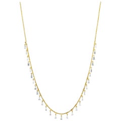 JR 2.40 Carat White Baguette Diamond 18 Karat Yellow Gold Dangling Necklace