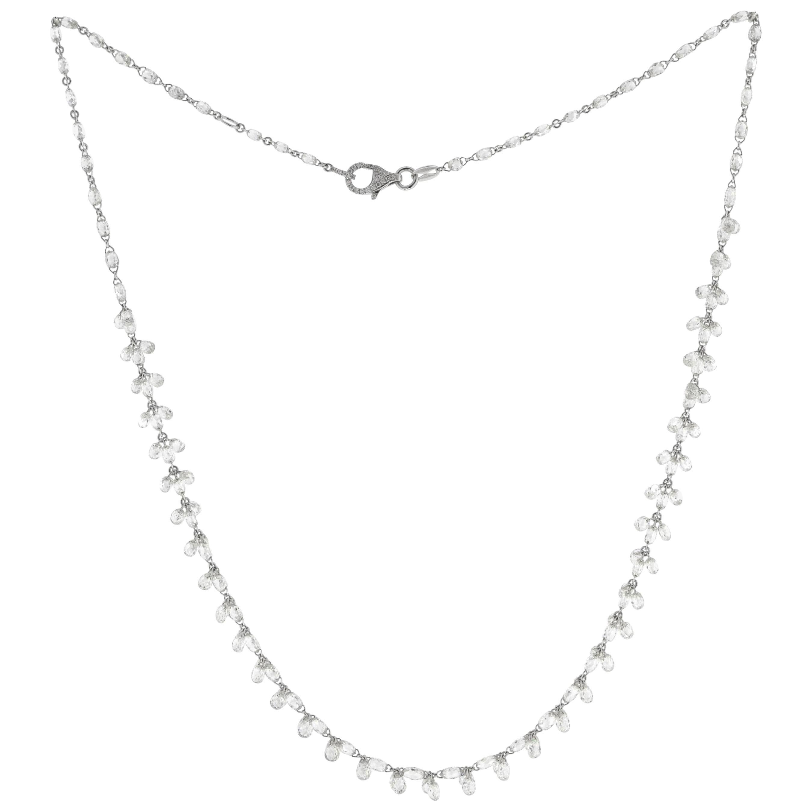 JR 26.07 Carat Diamond Briolette 18 Karat White Gold Dangling Necklace For Sale