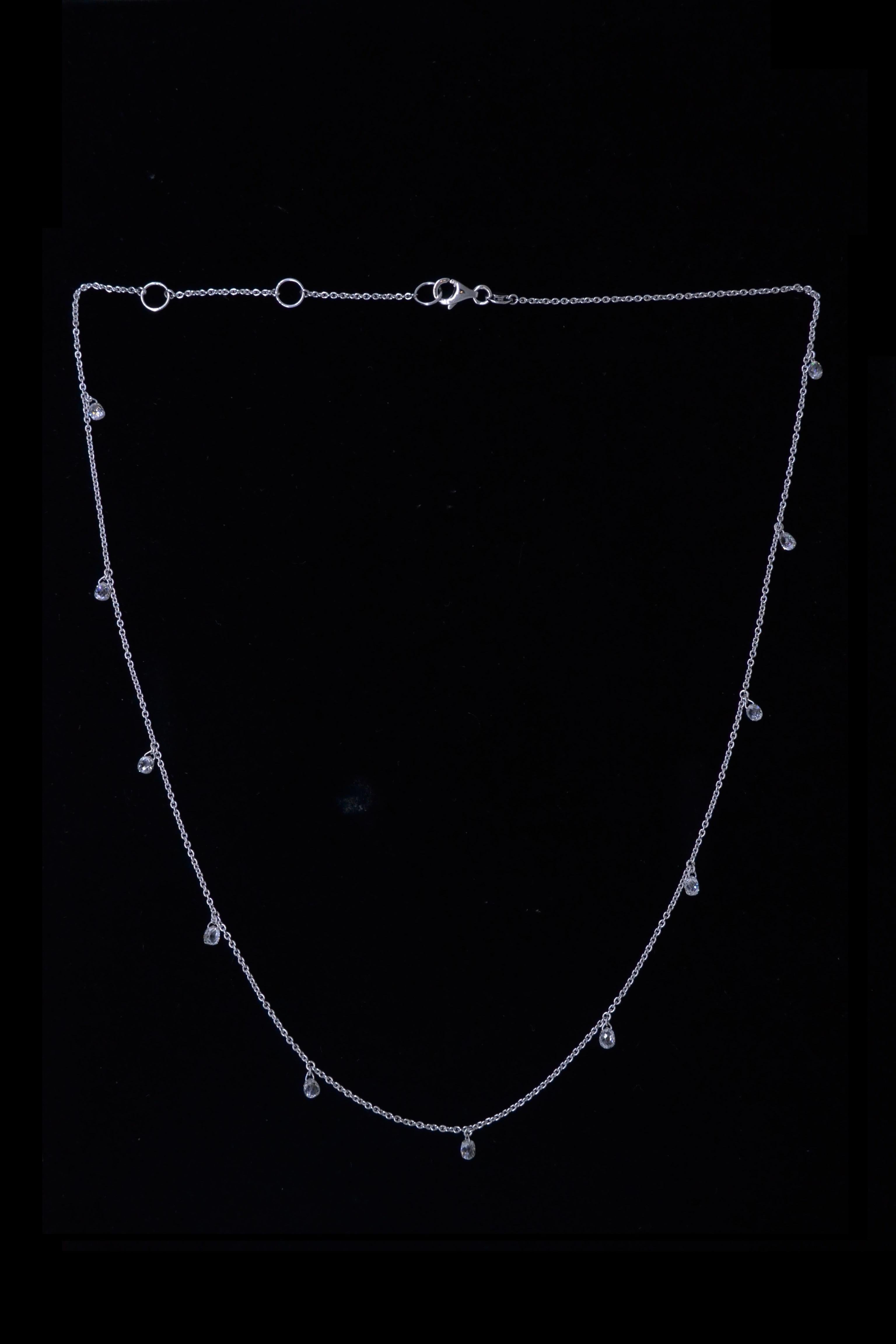 Women's JR 2.61 Carat Diamond Briolette Dangling Necklace 18 Karat White Gold For Sale