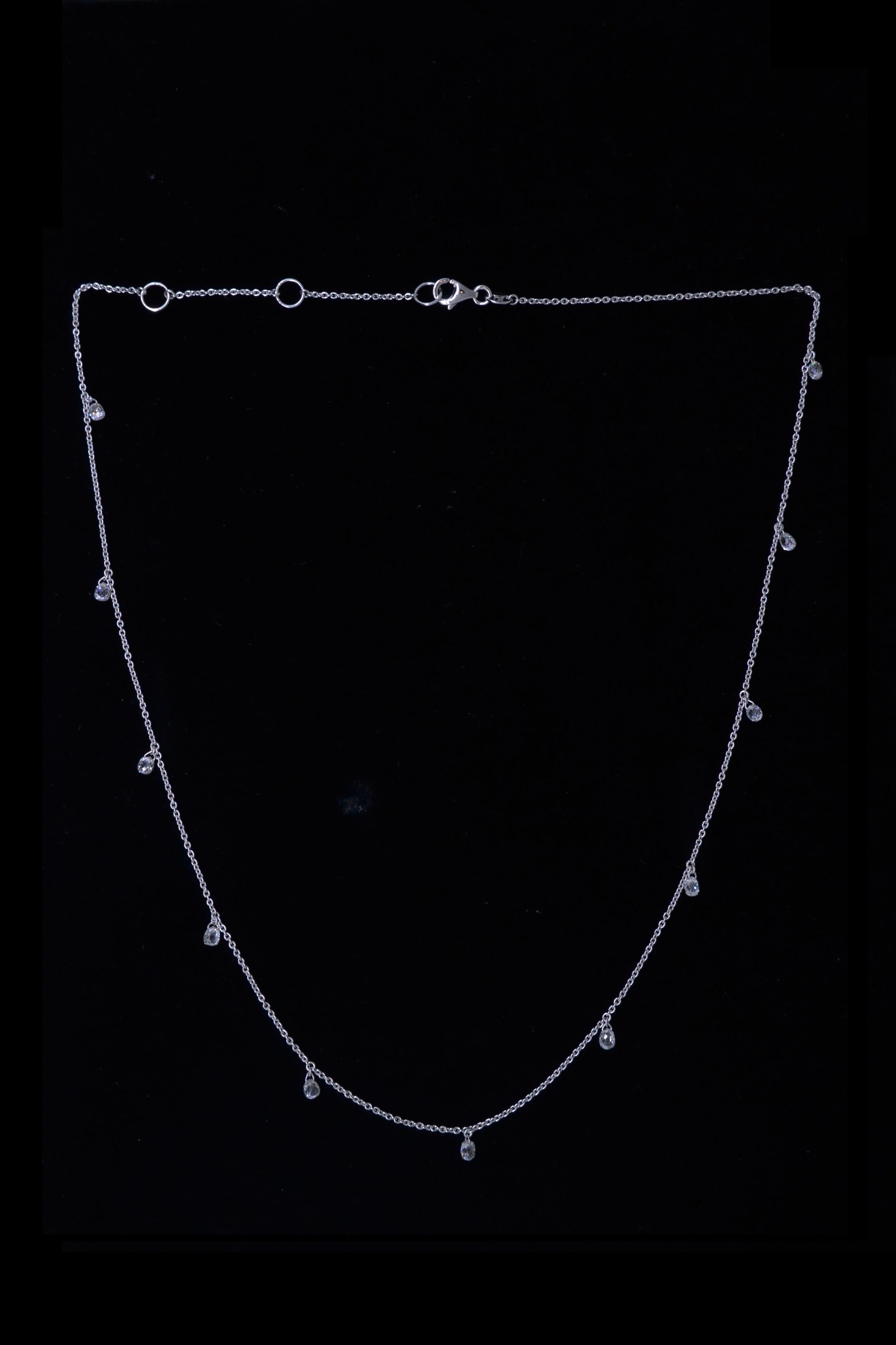 Donna JR 2,61 Carat Diamond Briolette Dangling Collana in oro bianco 18 carati in vendita
