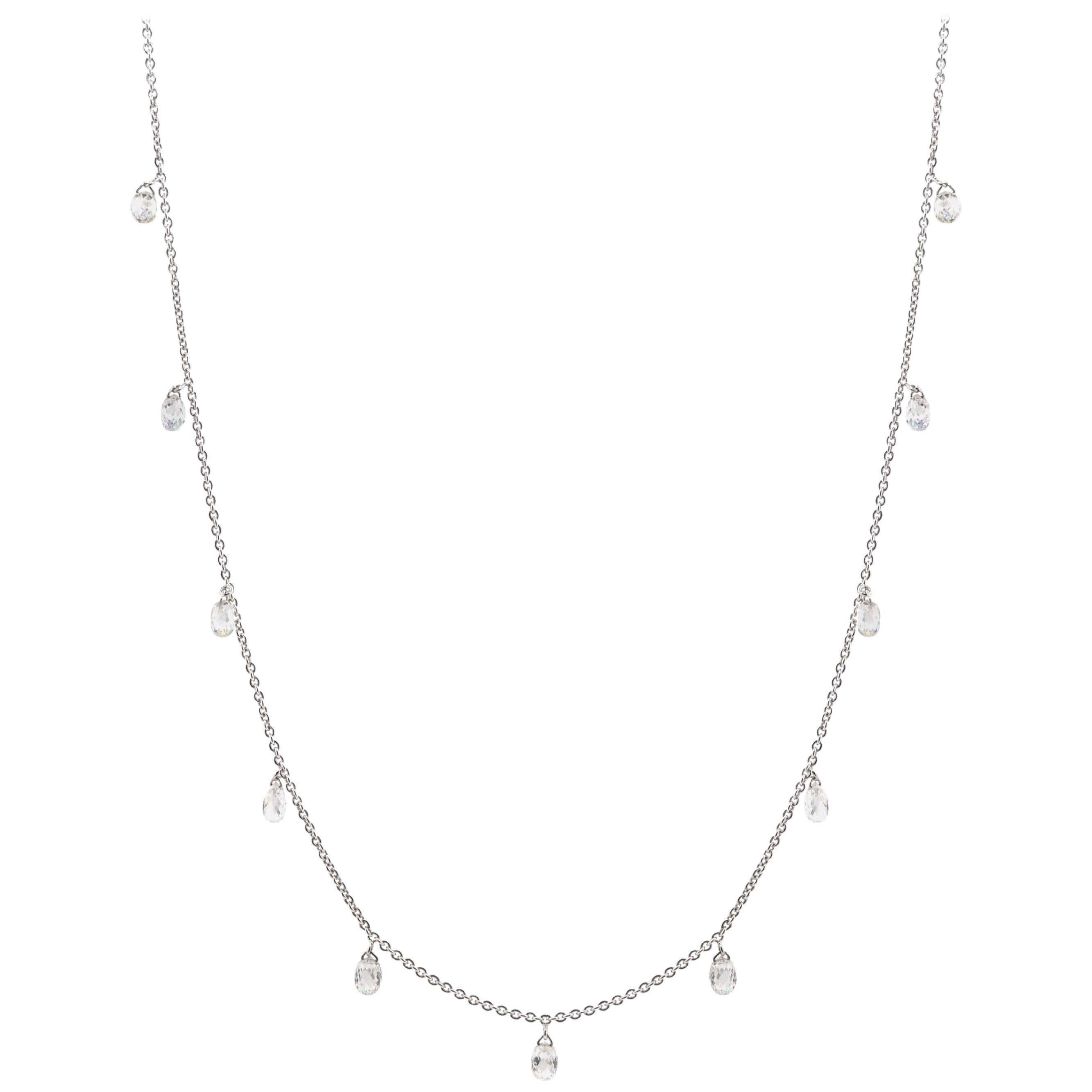 JR 2.61 Carat Diamond Briolette Dangling Necklace 18 Karat White Gold