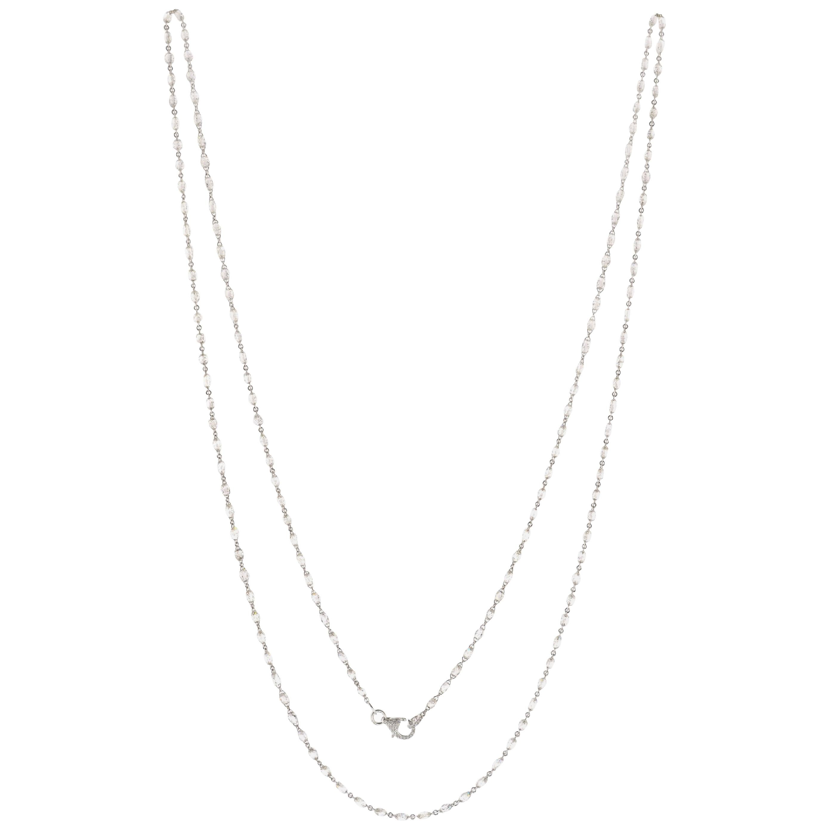 JR 27.51 Carat White Diamond Briolette Necklace 18 Karat White Gold For Sale