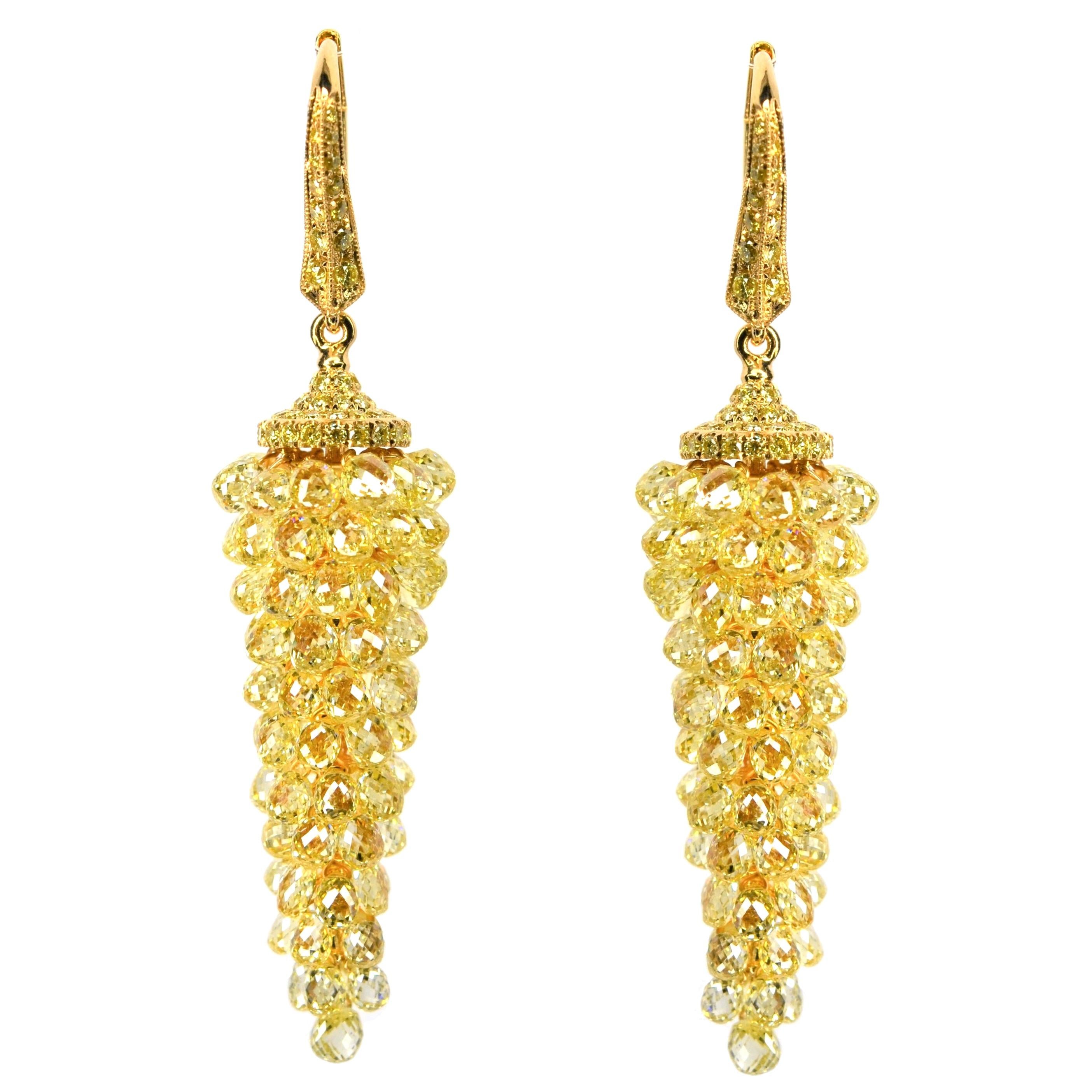 JR 28.65 Carat Yellow Diamond Briolette Grapes 18 Karat Yellow Gold Earring